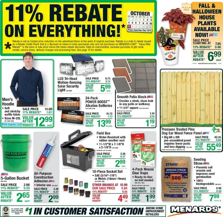 Weekly promotion Current Menards - 11% Rebate* Sale leaflet valid from Thursday 10/01/2026 to Sunday 10/11/2026 spanning from October 1 to October 11 2026 - Page 1 for Catalogue 365