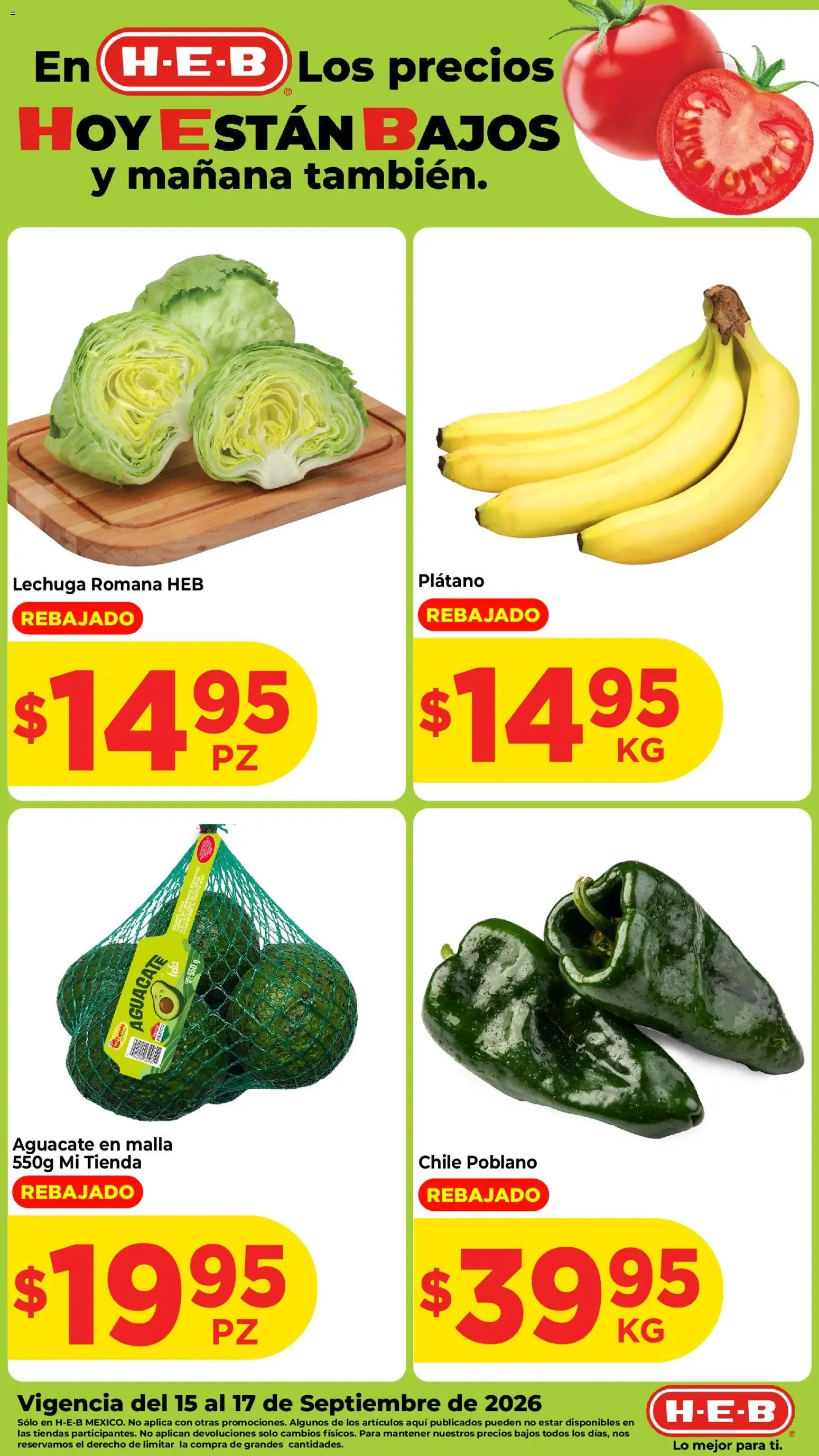 Catálogo de H-E-B: Precios bajos en frutas y verduras 15 de septiembre al 17 de septiembre 2026 - Pagina 1