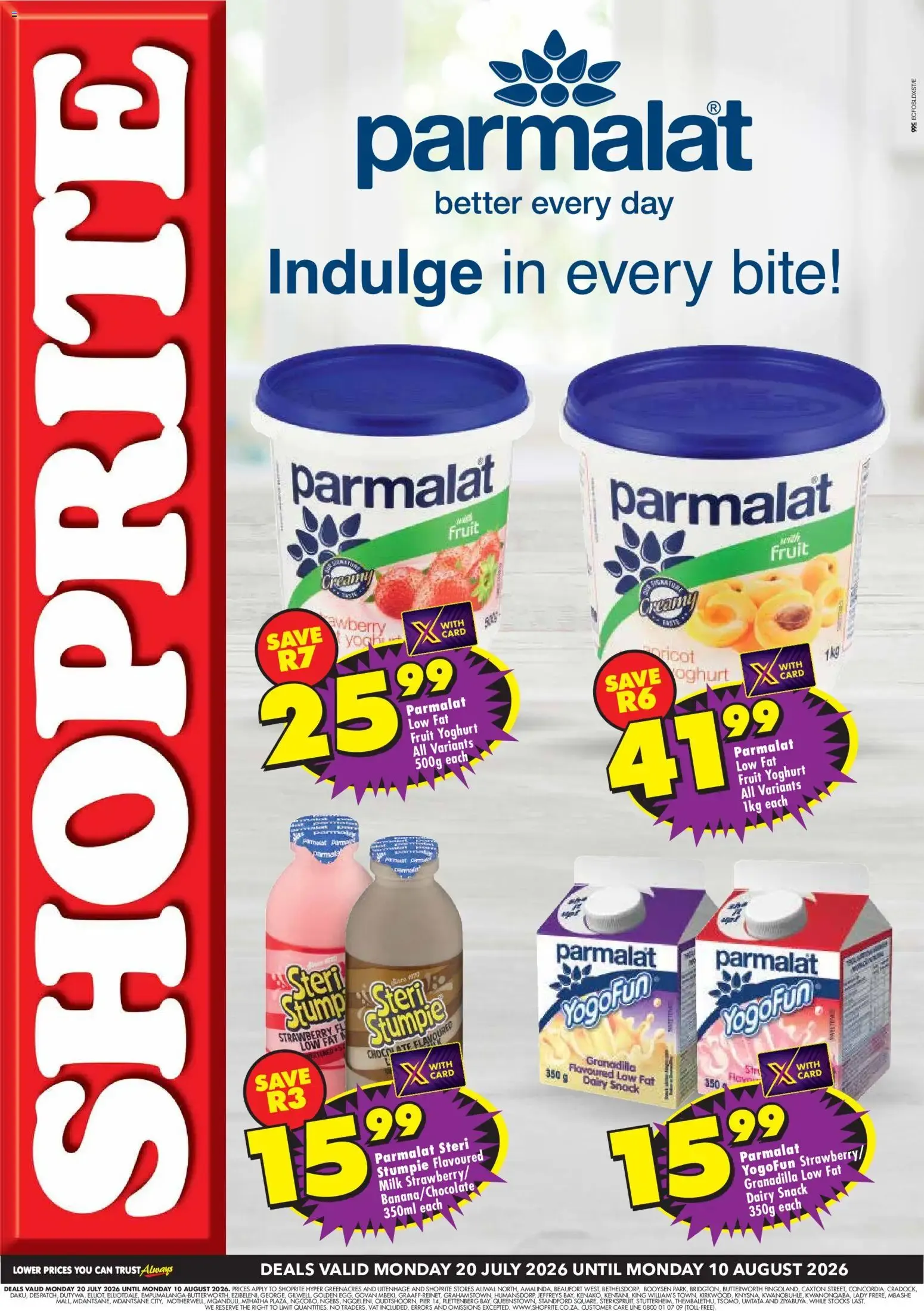 Shoprite Eastern Cape - Parmalat Dairy Savings (20/07/2026 - 10/08/2026) → Online Catalogue from 20 July to 10 August 2026 - Catalogue Page 1