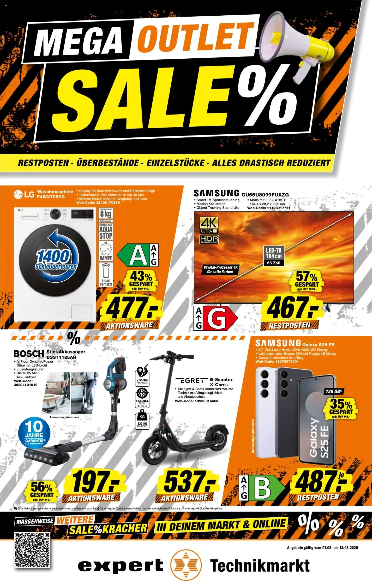 Expert Technikmarkt: Mega Outlet Sale von 7. August bis 13. August 2026 - Prospekt seite 1
