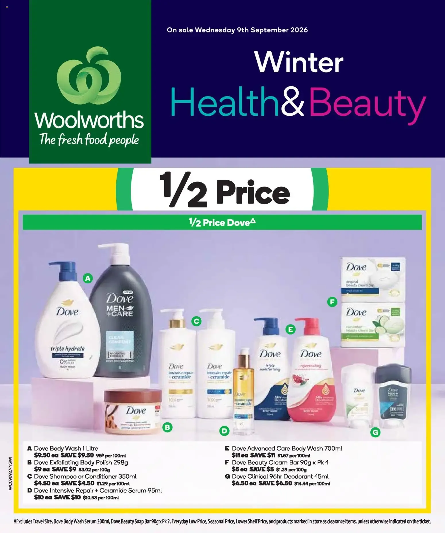 Woolworths Winter Health & Beauty: 1/2 Price Dove - Catalogue valid from 9 September to 15 September 2026 - page 1
