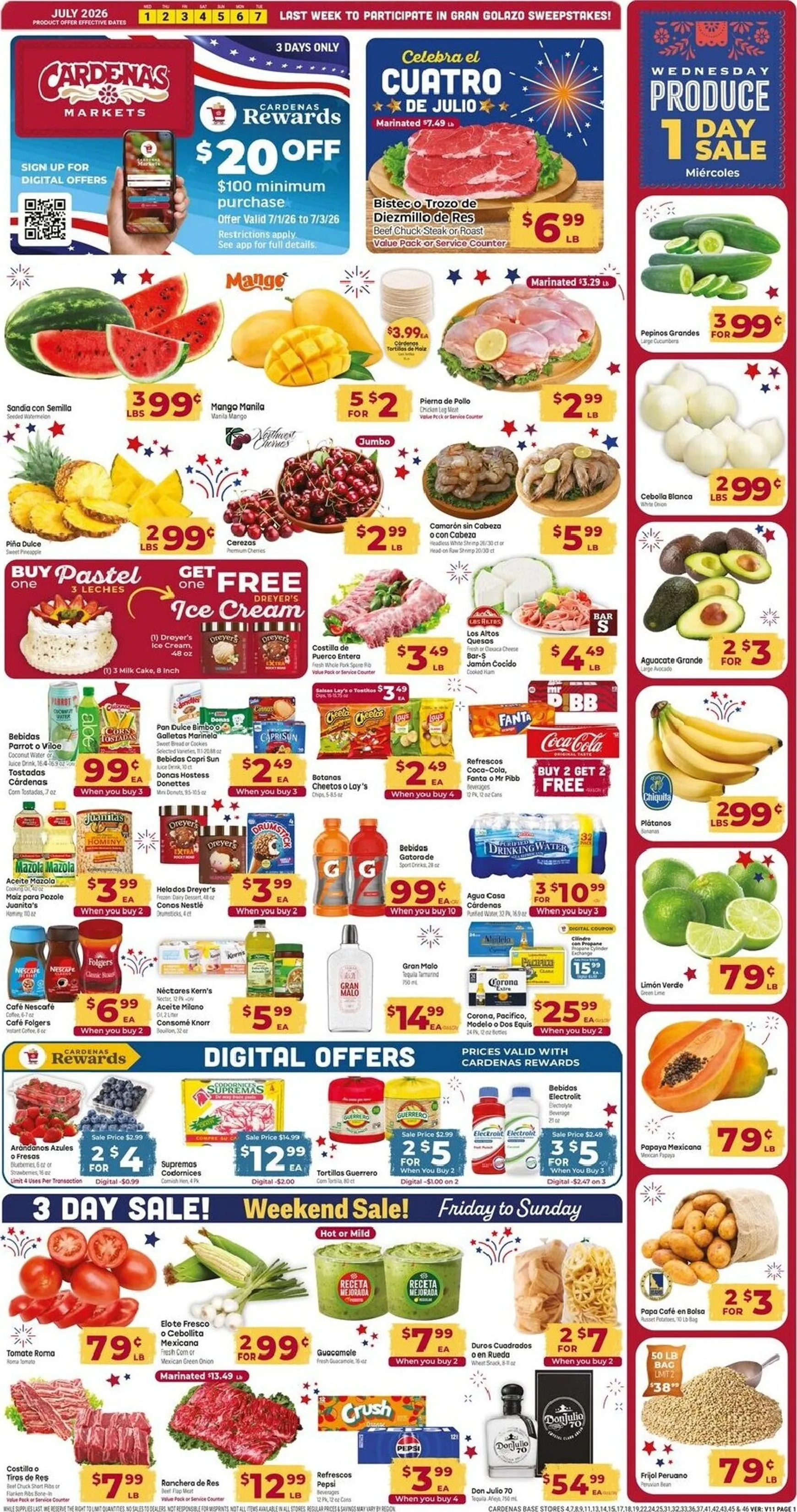 Weekly ad Current Cardenas Markets leaflet valid from Wednesday 07/01/2026 to Tuesday 07/07/2026 from July 1 to July 7 2026 - Page 1