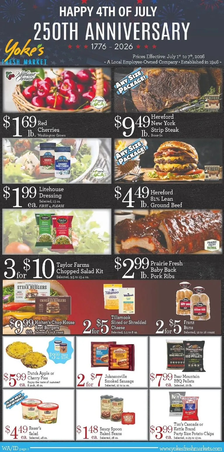 Weekly ad Yoke's Fresh Market - Happy 4th of July 250th Anniversary from July 1 to July 7 2026 - Page 1