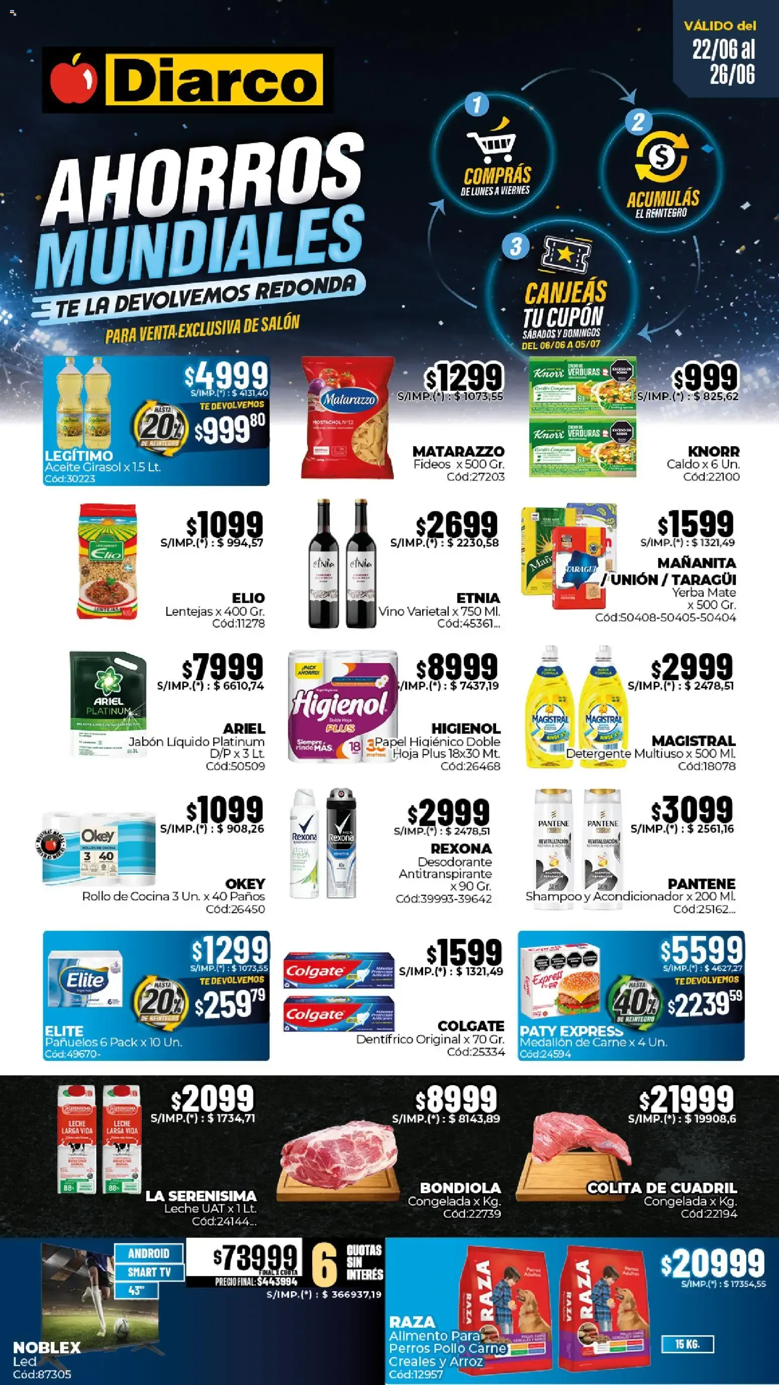 Ofertas de Diarco - Ahorros Mundiales del 22/06/2026 - 26/06/2026 22 de junio al 26 de junio 2026 - Página 1 del catálogo