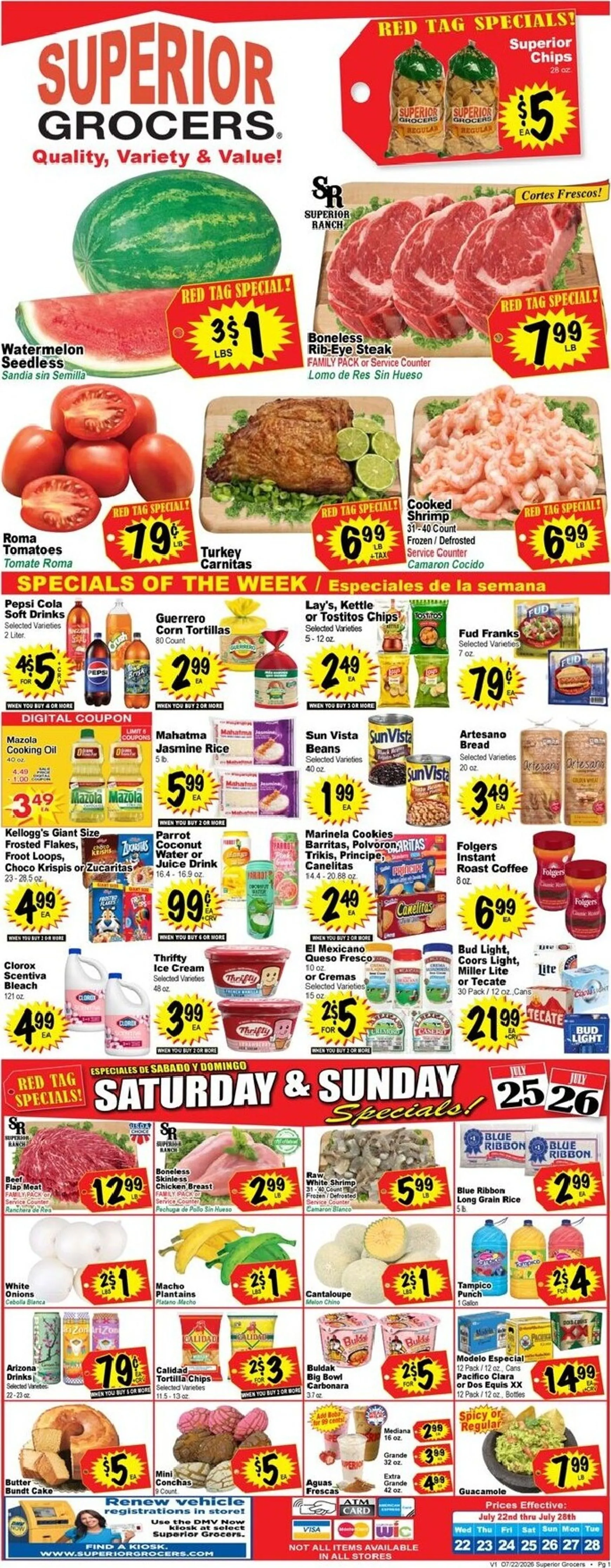 Weekly ad Current Superior Grocers leaflet valid from Wednesday 07/22/2026 to Tuesday 07/28/2026 from July 22 to July 28 2026 - Page 1