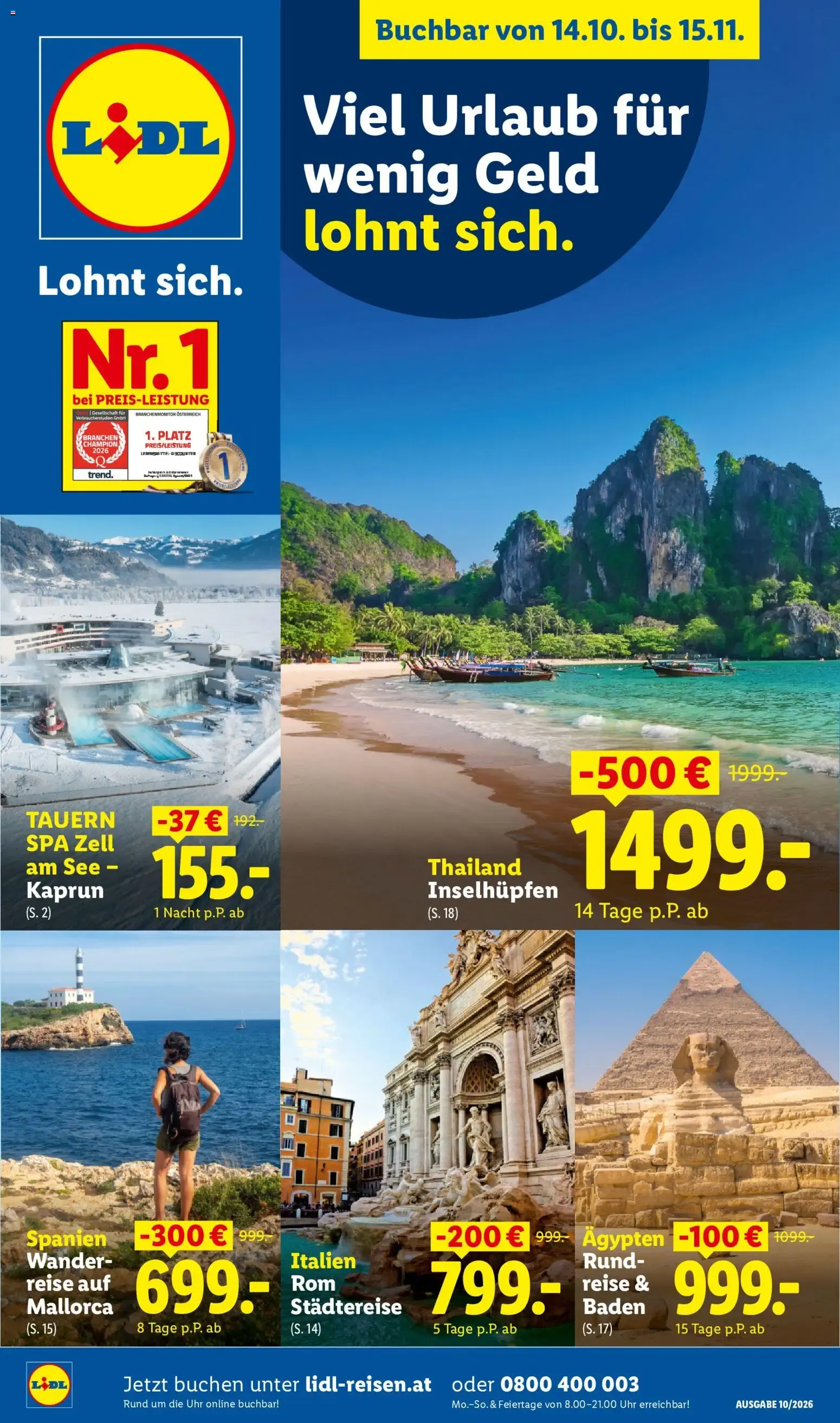 Lidl: Viel Urlaub für wenig Geld lohnt sich von 14. Oktober bis 15. November 2026 - Flugblätt seite  1