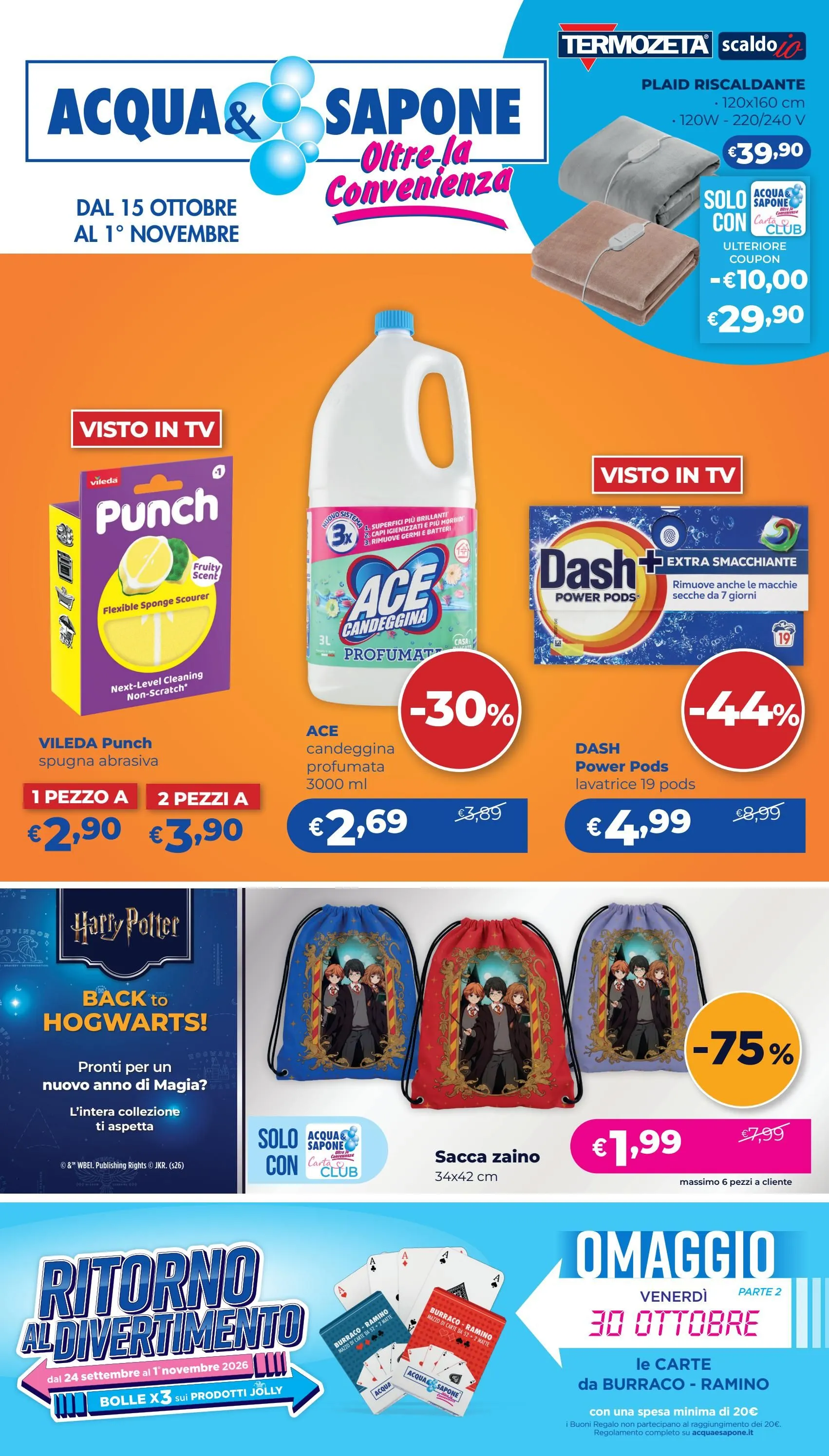 Volantino attuale di Acqua e Sapone - Ritorno al divertimento valido dal giovedì 15/10/2026 al domenica 01/11/2026 da 24 settembre a 1 novembre di 2026 - Pagina del volantino 1