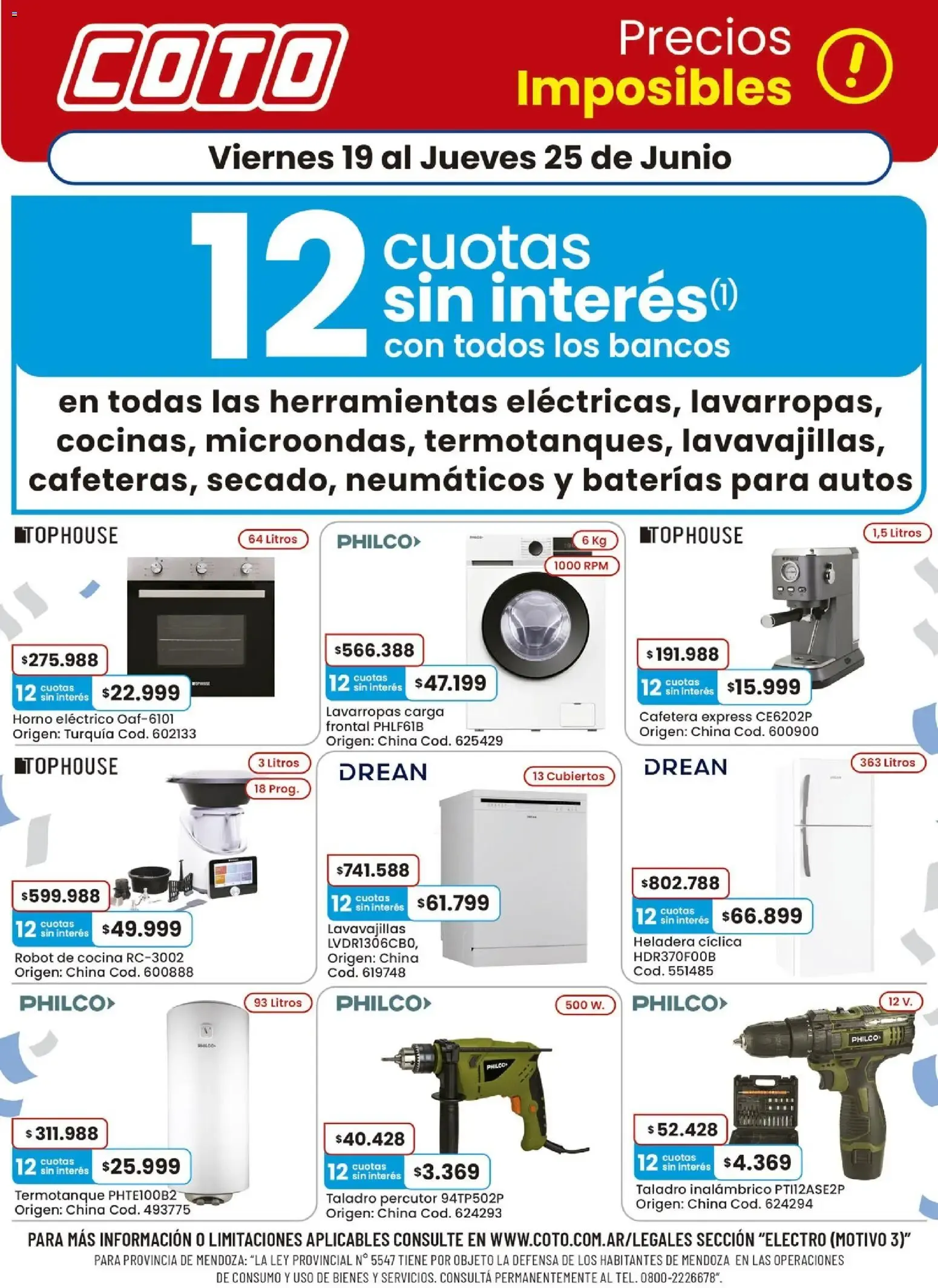 Ofertas de COTO - Precios Imposibles - 12 Cuotas sin Interés en Electrodomésticos y Más 19 de junio al 25 de junio 2026 - Página 1 del catálogo