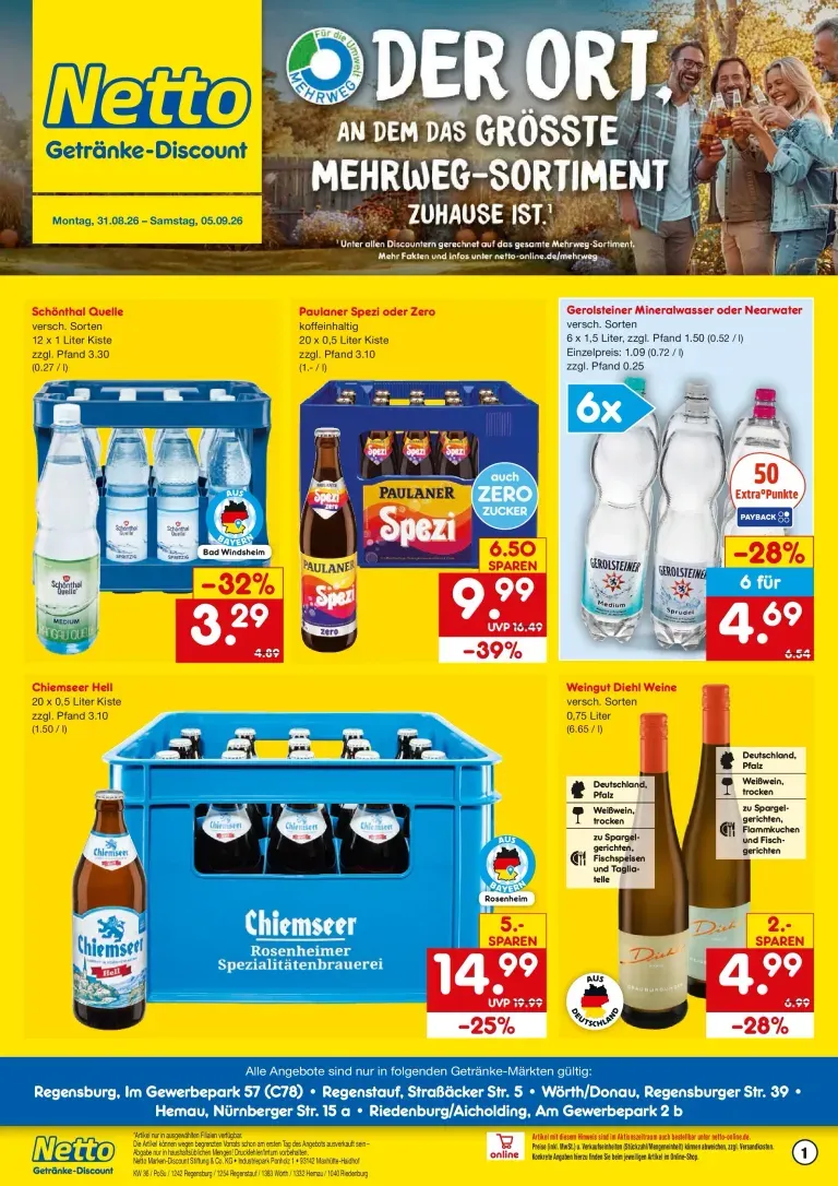 Netto Getränke-Discount: El lugar con el mayor surtido retornable von 31. August bis 5. September 2026 - Prospekt seite 1