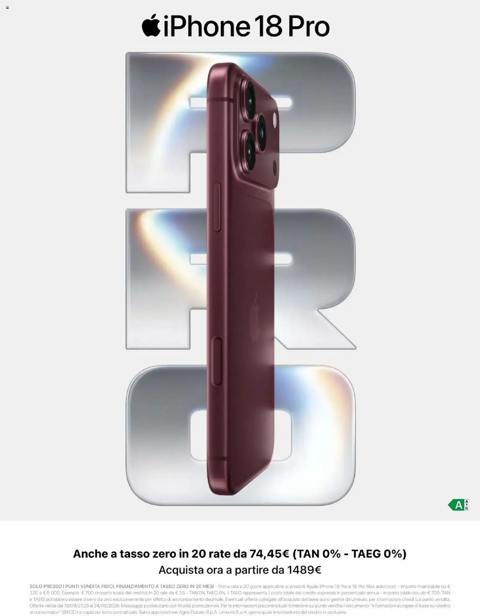 Nuovo Unieuro volantino Apple dal 18/09/2026 > offerte anteprima 🛍️ da 18 settembre a 24 settembre di 2026 - Pagina del volantino 3
