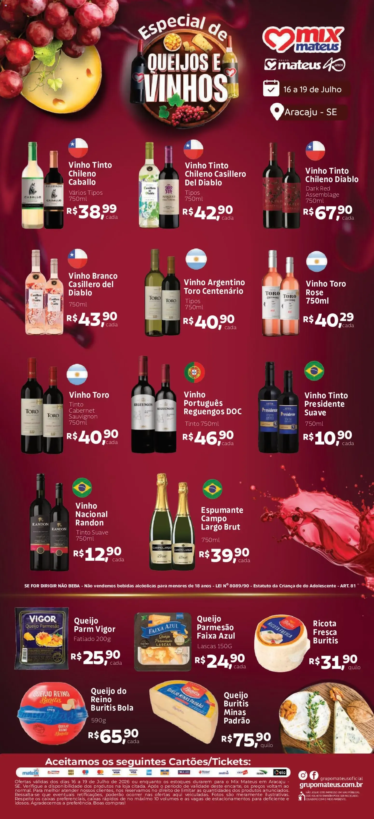 Encarte de Mateus ofertas Queijos e Vinhos de 16/07/2026 | Promoções Online 16 de julho até 19 de julho 2026 - Pagina 1