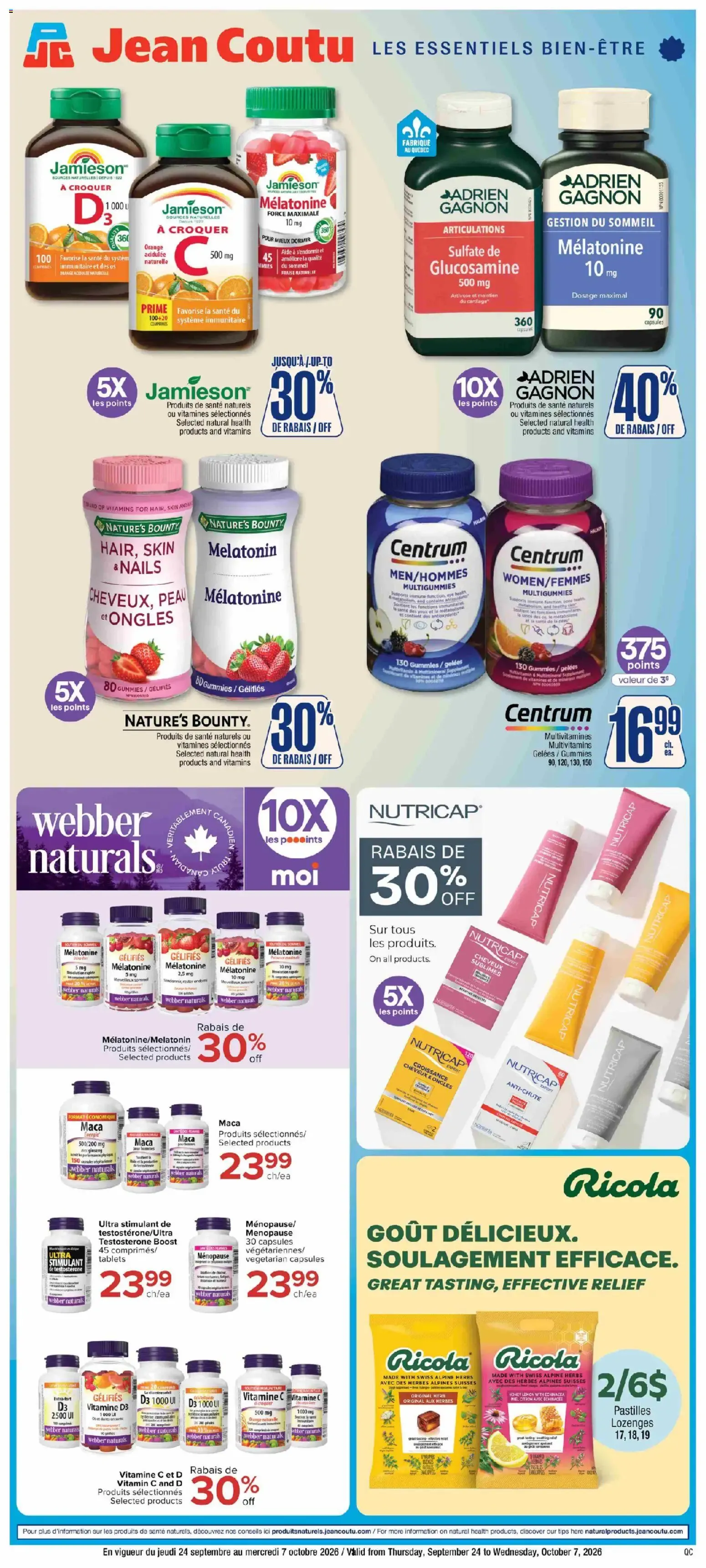Jean Coutu - Encart produits naturels from Sep 24, 2026 > weekly specials & deals from September 24 to October 7 2026 - flyer page 1
