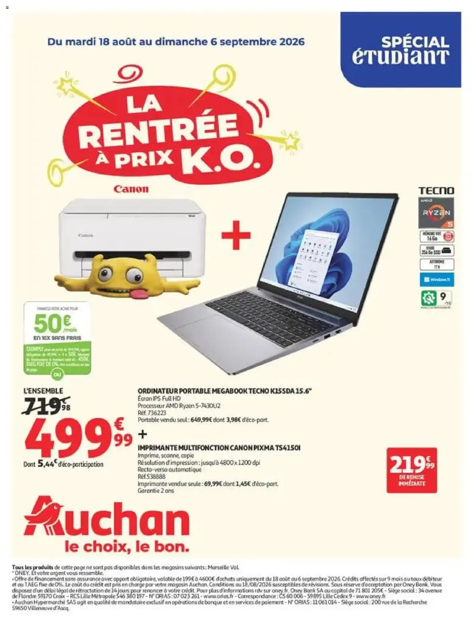 Auchan - Promos rentrée étudiants à partir du 18/08/2026 - promo en ligne