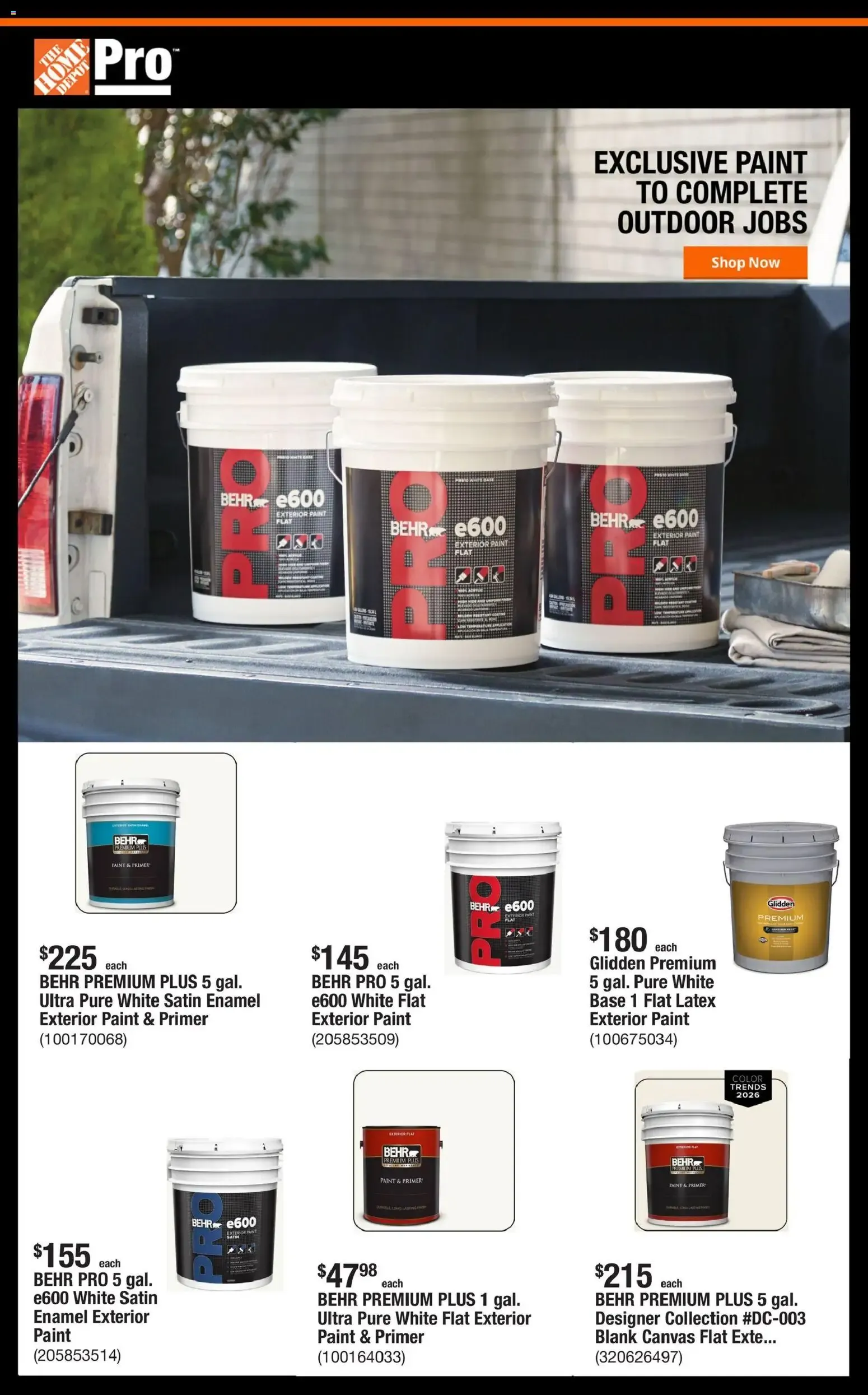 Home Depot Pro - Exclusive Paint for Outdoor Jobs