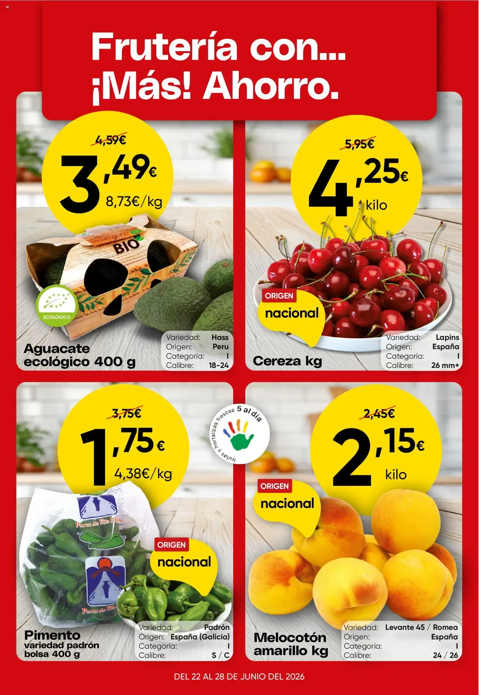 Catálogo de Frutería con... ¡Más! Ahorro. 22 de junio al 28 de junio 2026 - Página 1