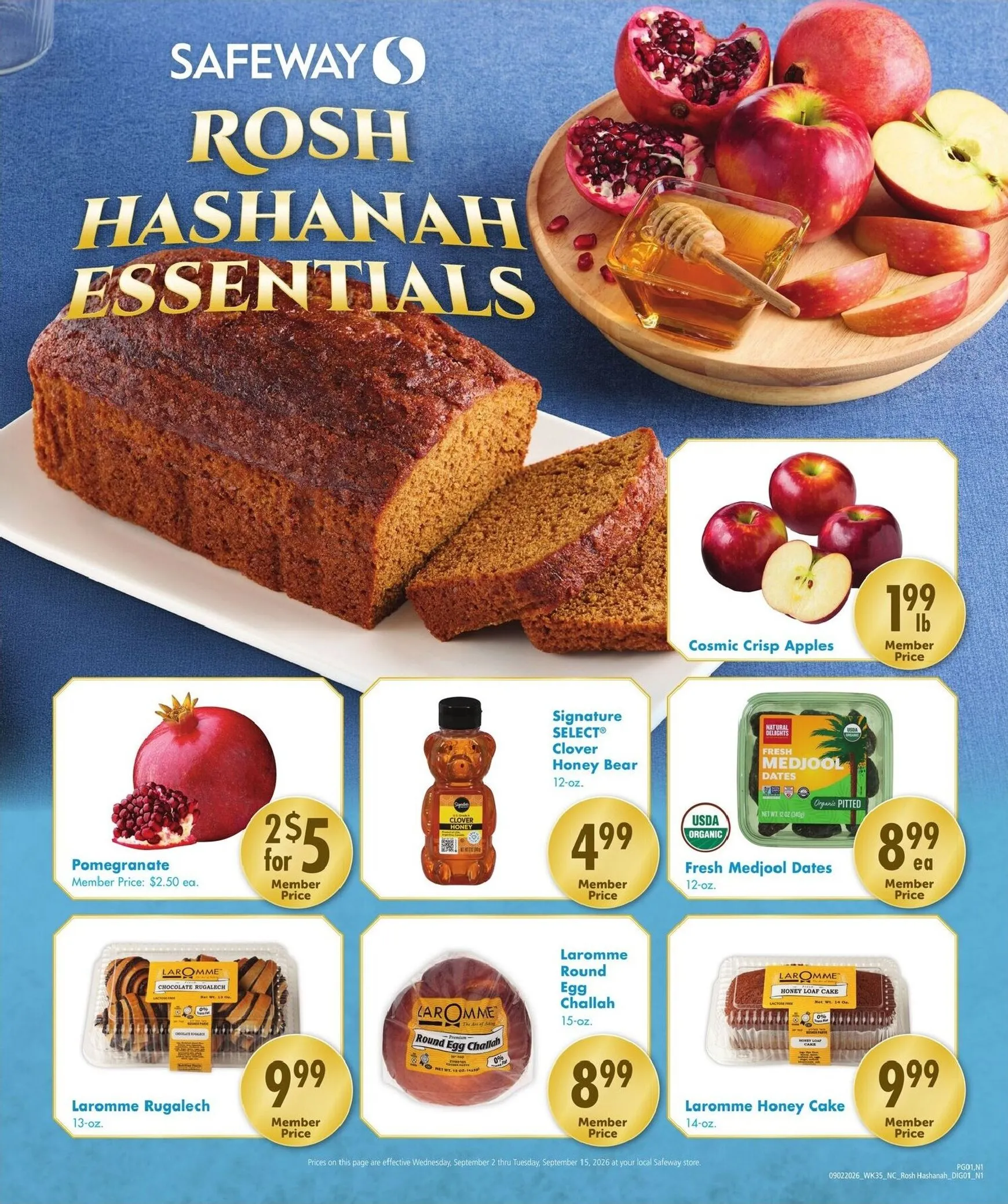 Current Safeway - Rosh Hashanah Essentials leaflet valid from Wednesday 09/02/2026 to Tuesday 09/15/2026
