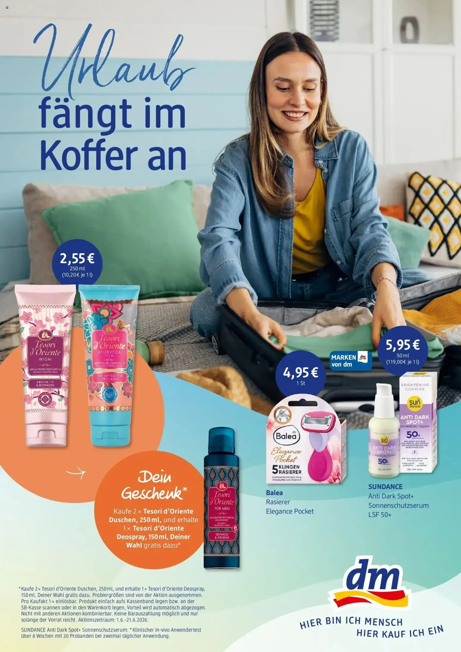 dm - Urlaub fängt im Koffer an von 1. Juni bis 21. Juni 2026 - Prospekt seite 1