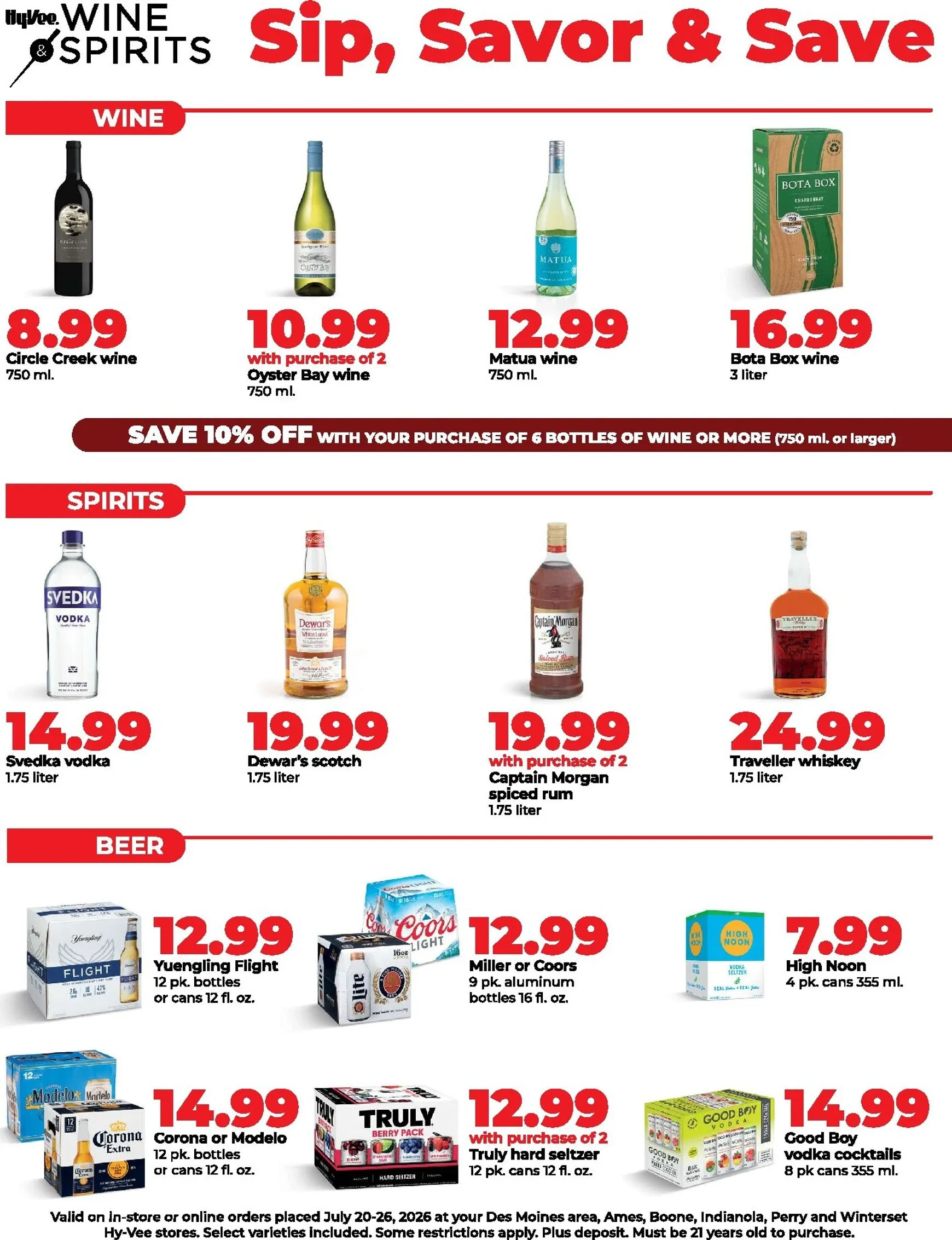 Weekly ad Current Hy Vee - Wine & Spirits Specials leaflet valid from Monday 07/20/2026 to Sunday 07/26/2026 from July 20 to July 26 2026 - Page 1