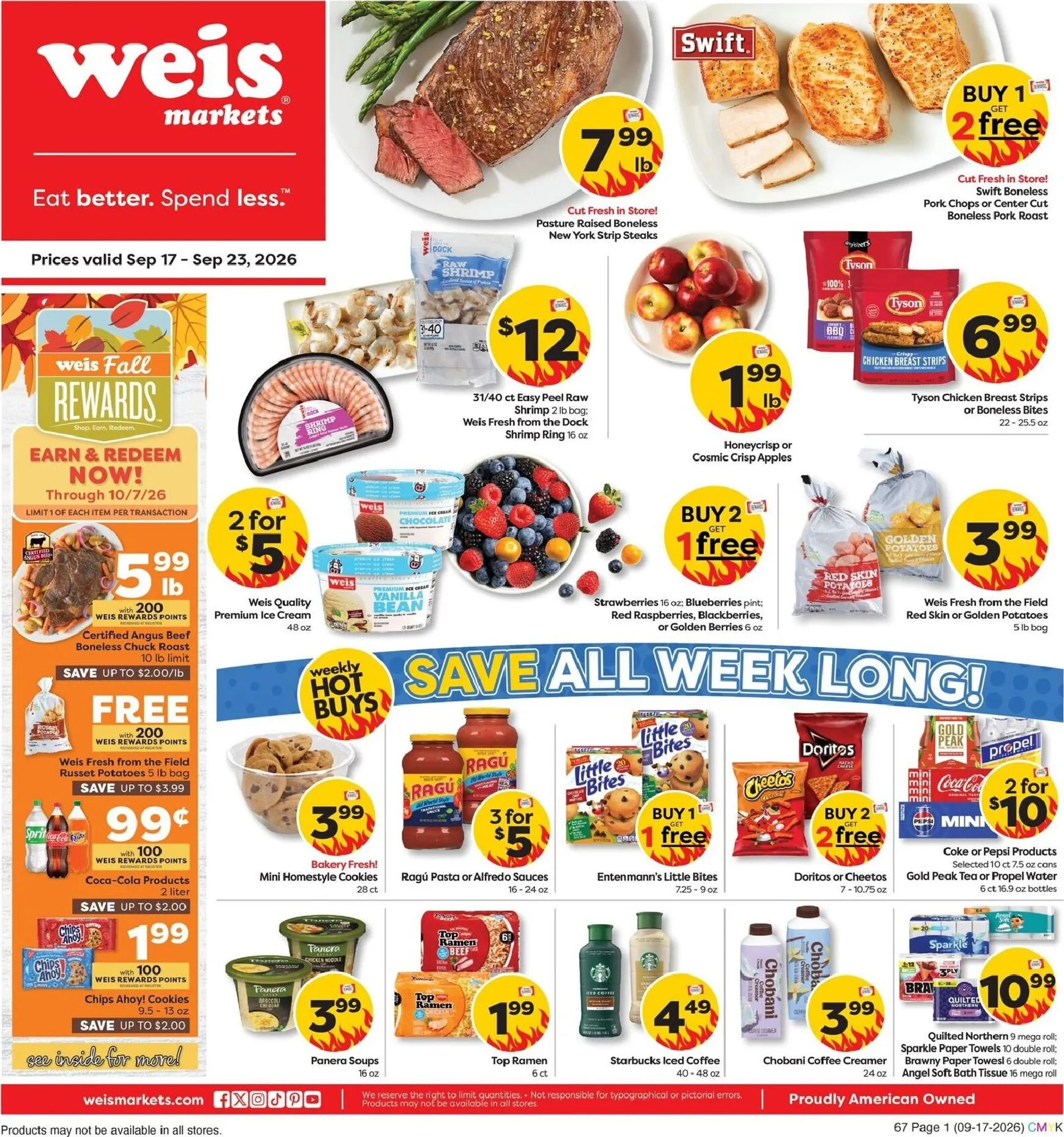 Weekly ad Current Weis Markets leaflet valid from Thursday 09/17/2026 to Wednesday 09/23/2026 from September 17 to September 23 2026 - Page 1