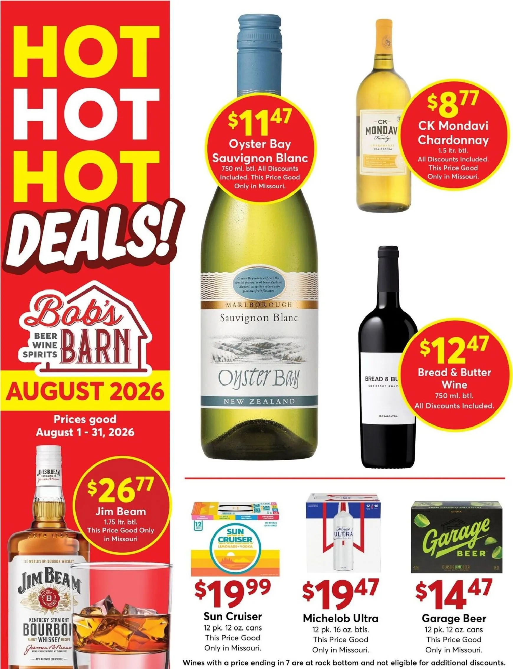 Weekly ad Bob's Barn - Hot Hot Hot Deals! (Beer, Wine, Spirits) from August 1 to August 31 2026 - Page 1