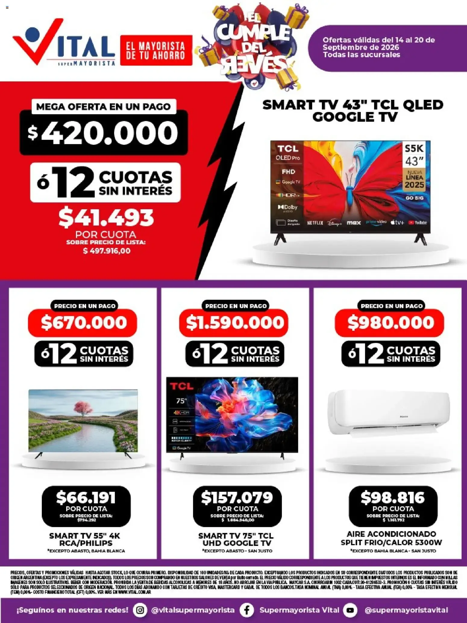 Ofertas de Vital - El Cumple del Revés: Ofertas en Electrónica 14 de septiembre al 20 de septiembre 2026 - Página 1 del catálogo