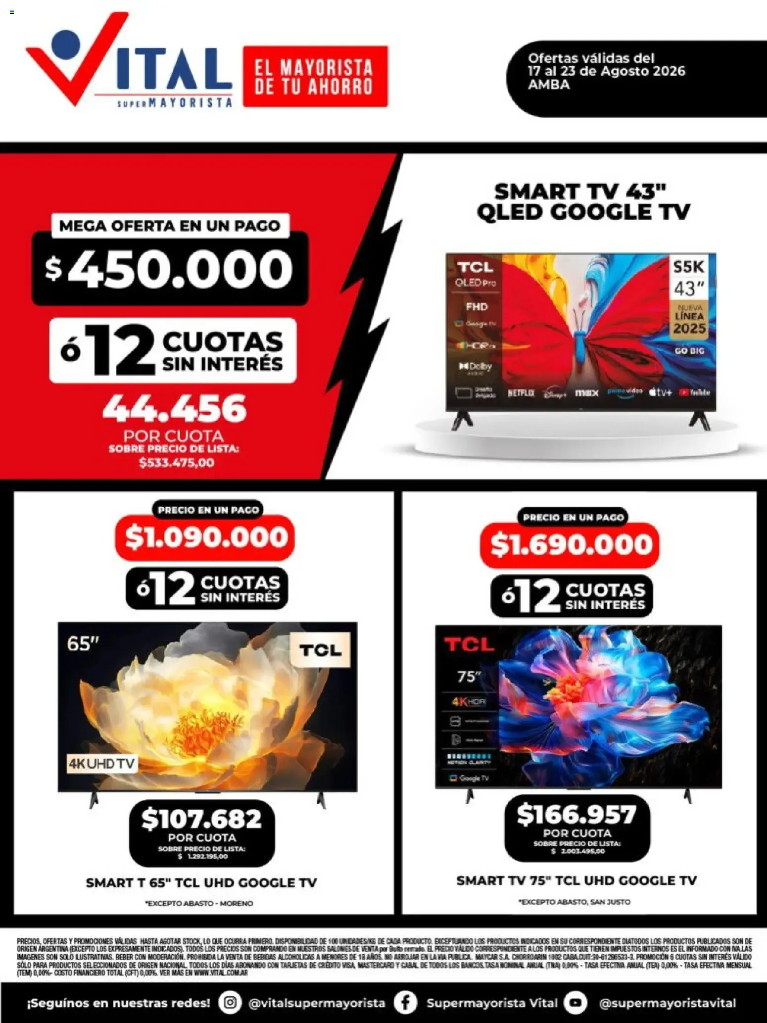 Ofertas de Vital Supermayorista - Ofertas de Smart TVs 17 de agosto al 23 de agosto 2026 - Página 1 del catálogo