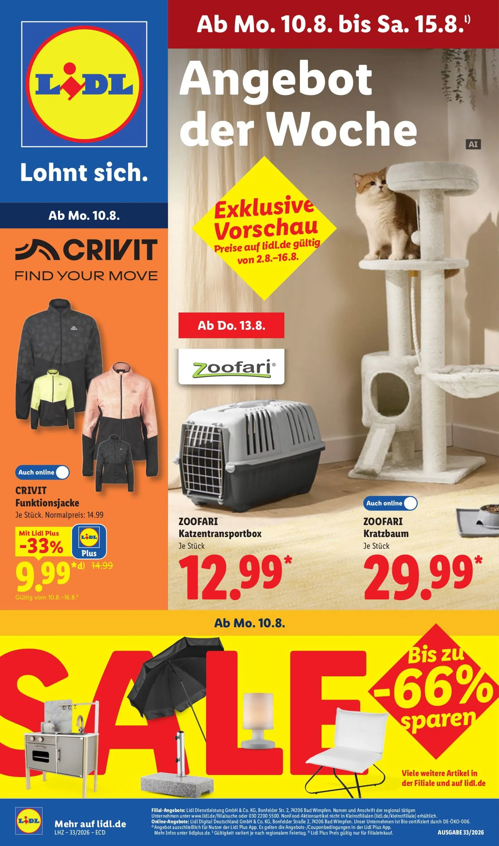 Lidl - Angebot der Woche Prospekt nächste Woche – von Montag 10.08.2026 bis Samstag 15.08.2026 von 10. August bis 16. August 2026 - Prospekt seite 1