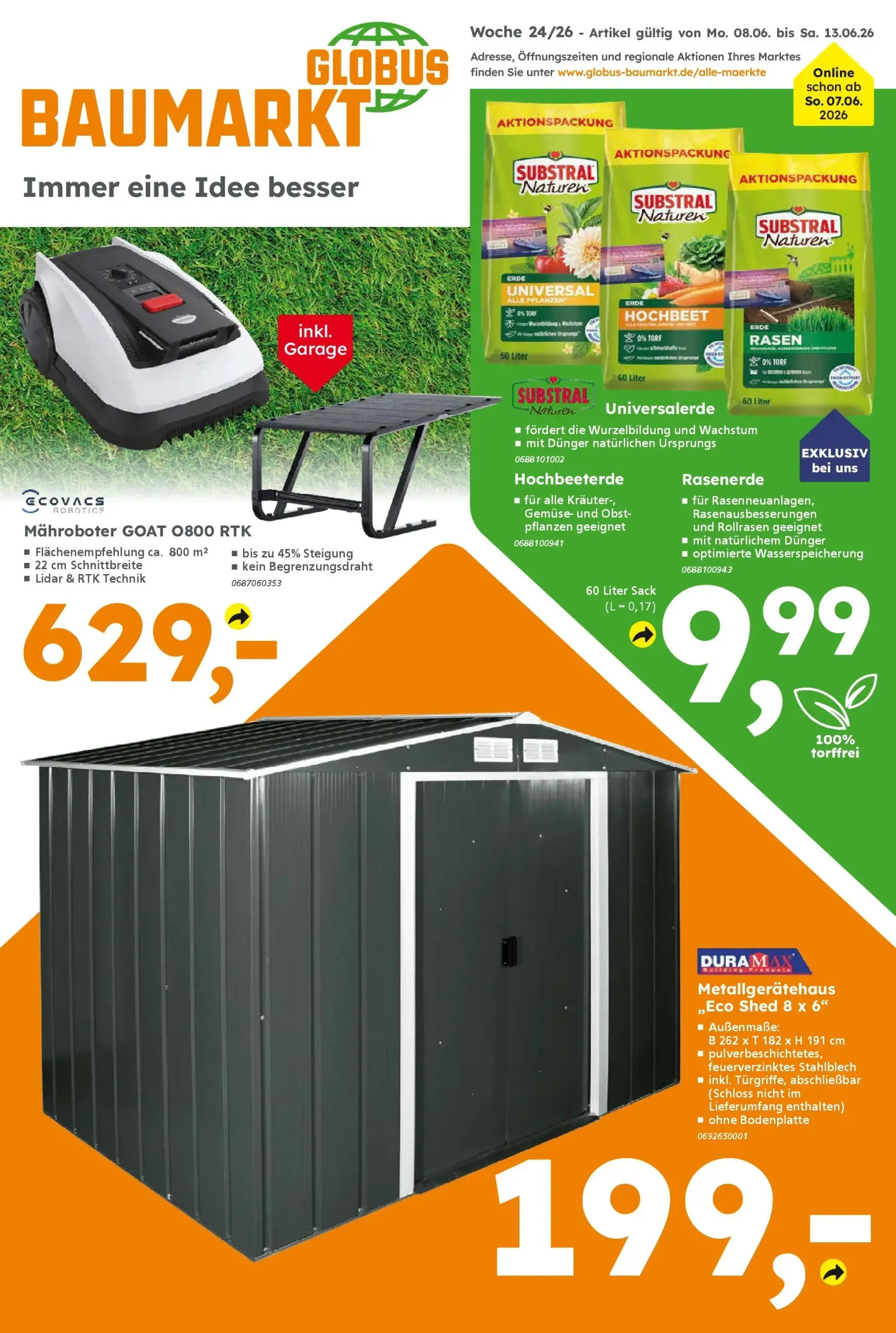 Globus Baumarkt Prospekt – von Sonntag 07.06.2026 bis Samstag 13.06.2026 von 8. Juni bis 13. Juni 2026 - Prospekt seite 1