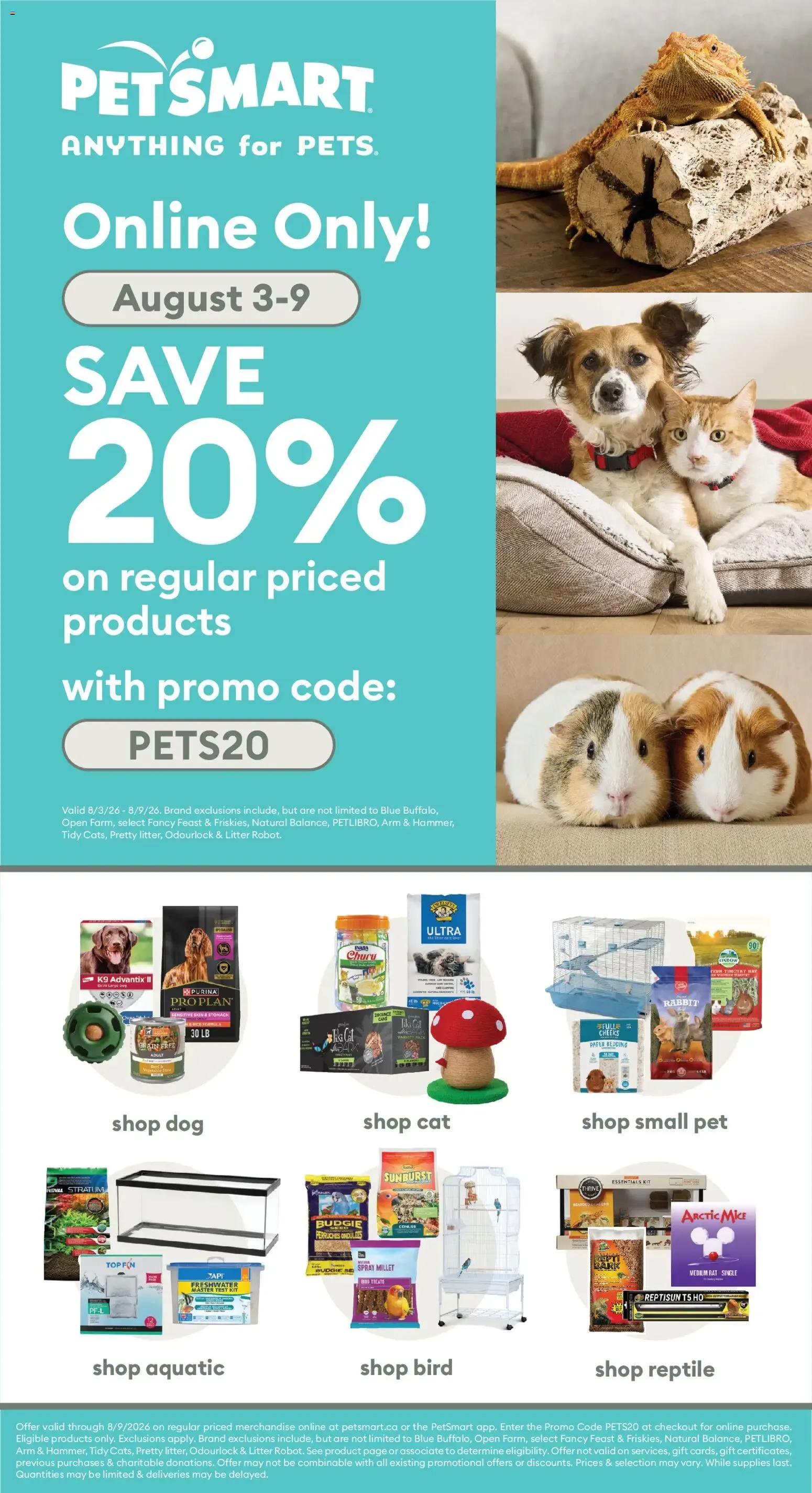 PetSmart - Online Only! Save 20% on regular priced products from August 3 to August 9 2026 - flyer page 1