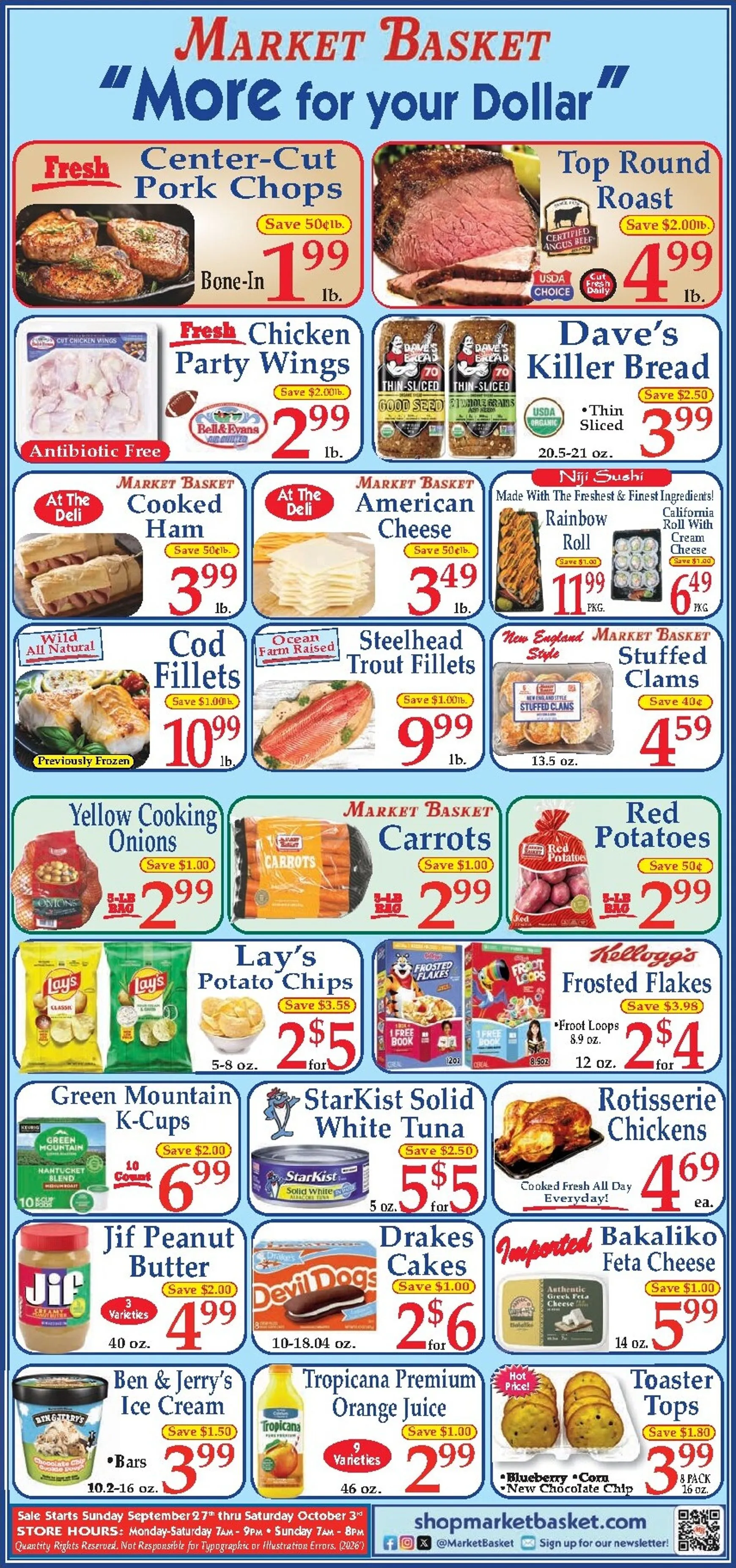 Current Market Basket leaflet valid from Sunday 09/27/2026 to Saturday 10/03/2026