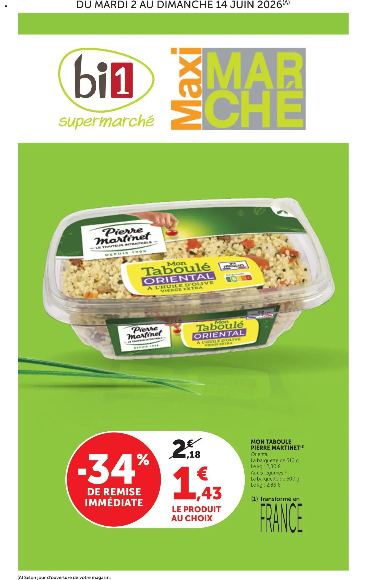 bi1 Supermarché y Maxi Marché - Ofertas Taboulé Oriental