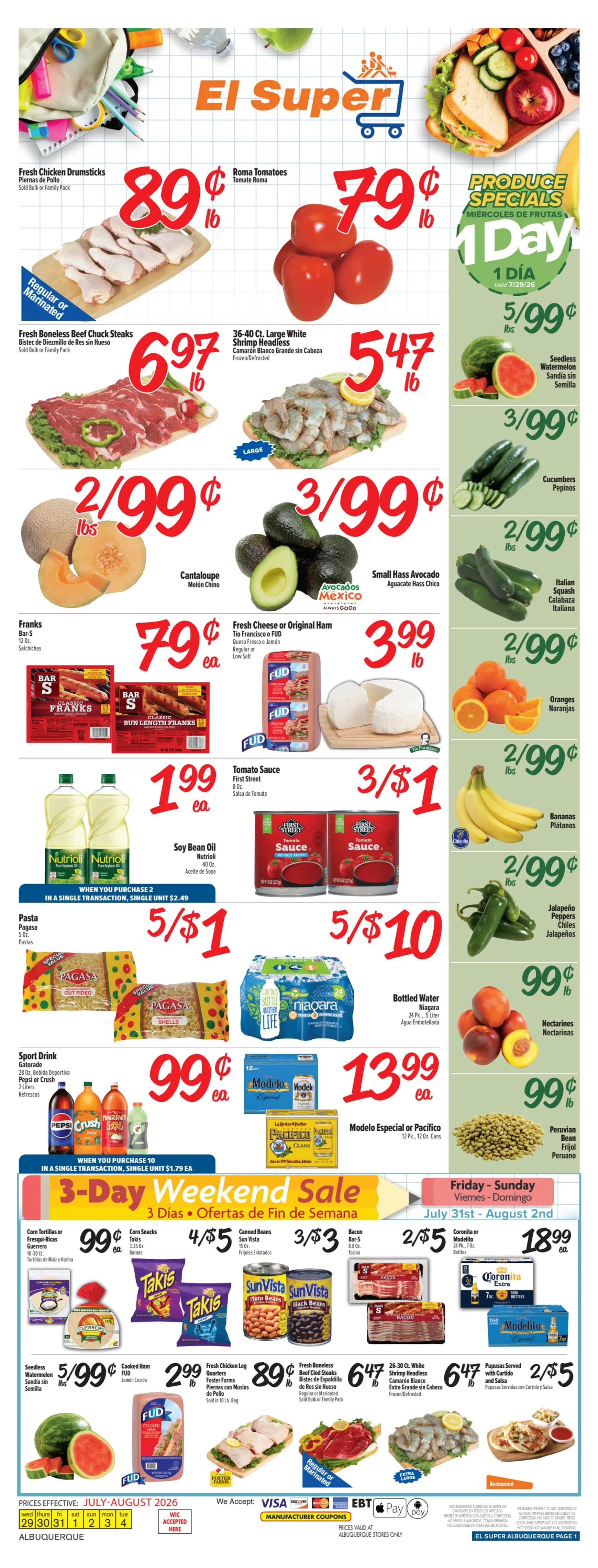 Weekly ad Current El Super leaflet valid from Wednesday 07/29/2026 to Tuesday 08/04/2026 from July 29 to August 4 2026 - Page 1