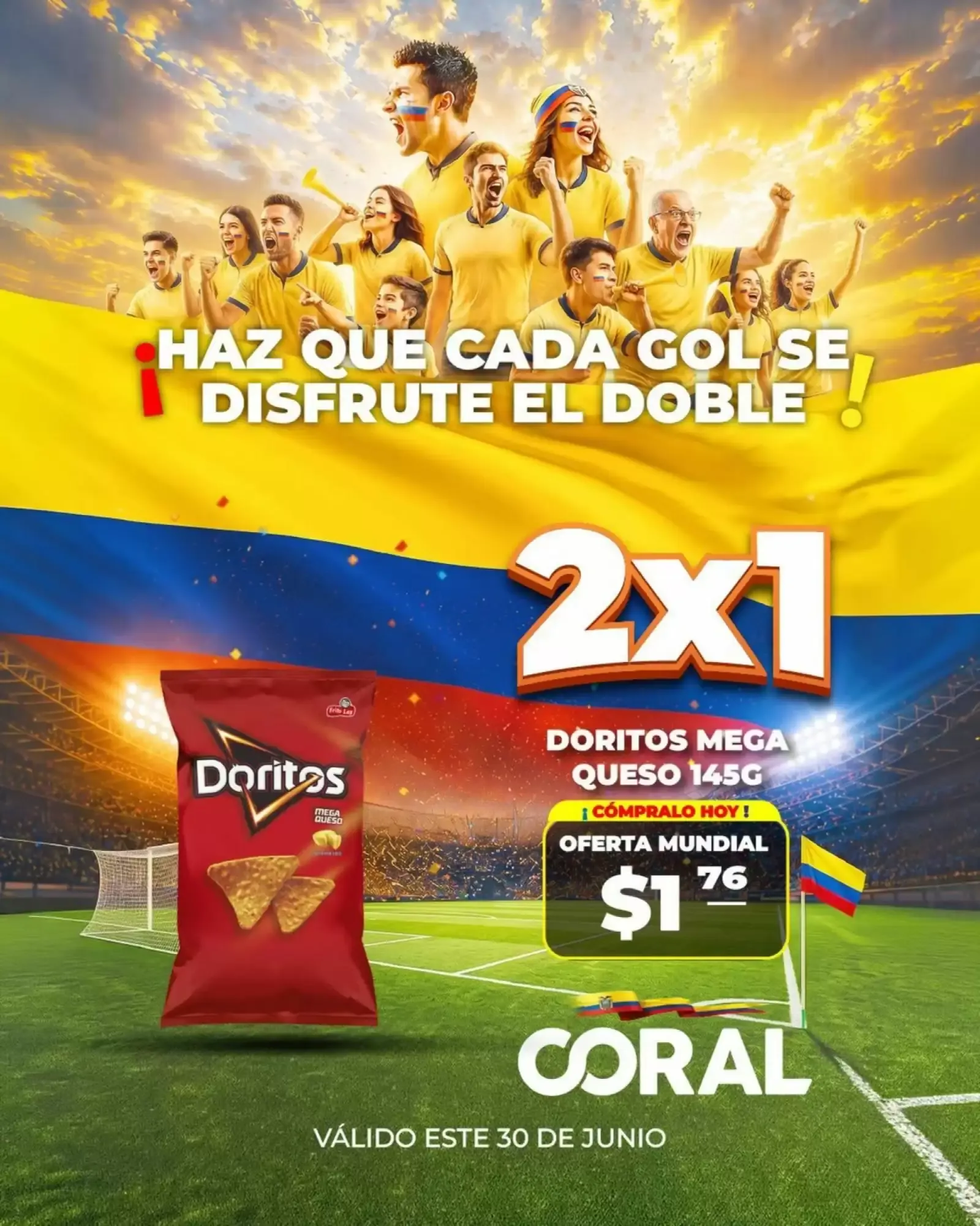 Catalogo de Oferta Mundial 2x1 Doritos Mega Queso en Coral 30 de junio al 30 de junio 2026 - Pag 1