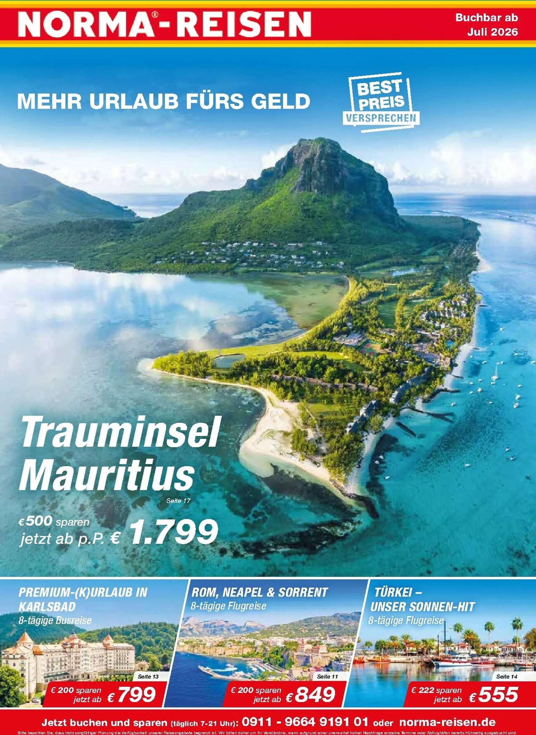 Norma - Reisen Prospekt – von Mittwoch 01.07.2026 bis Freitag 31.07.2026 von 1. Juli bis 31. Juli 2026 - Prospekt seite 1
