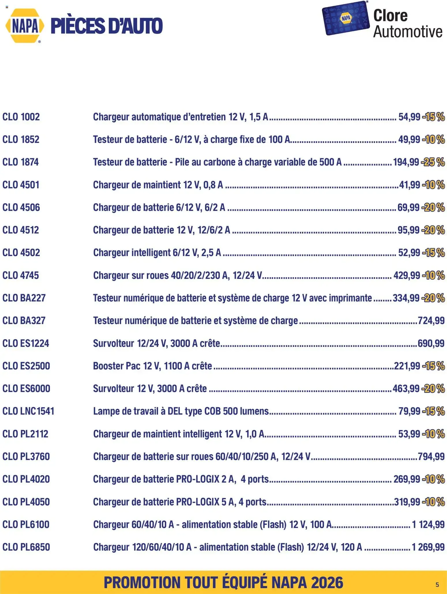 NAPA Auto Parts circulaire - TOUT ÉQUIPÉ septembre-octobre 2026 from Sep 1, 2026 > weekly specials & deals from September 1 to October 31 2026 - flyer page 7
