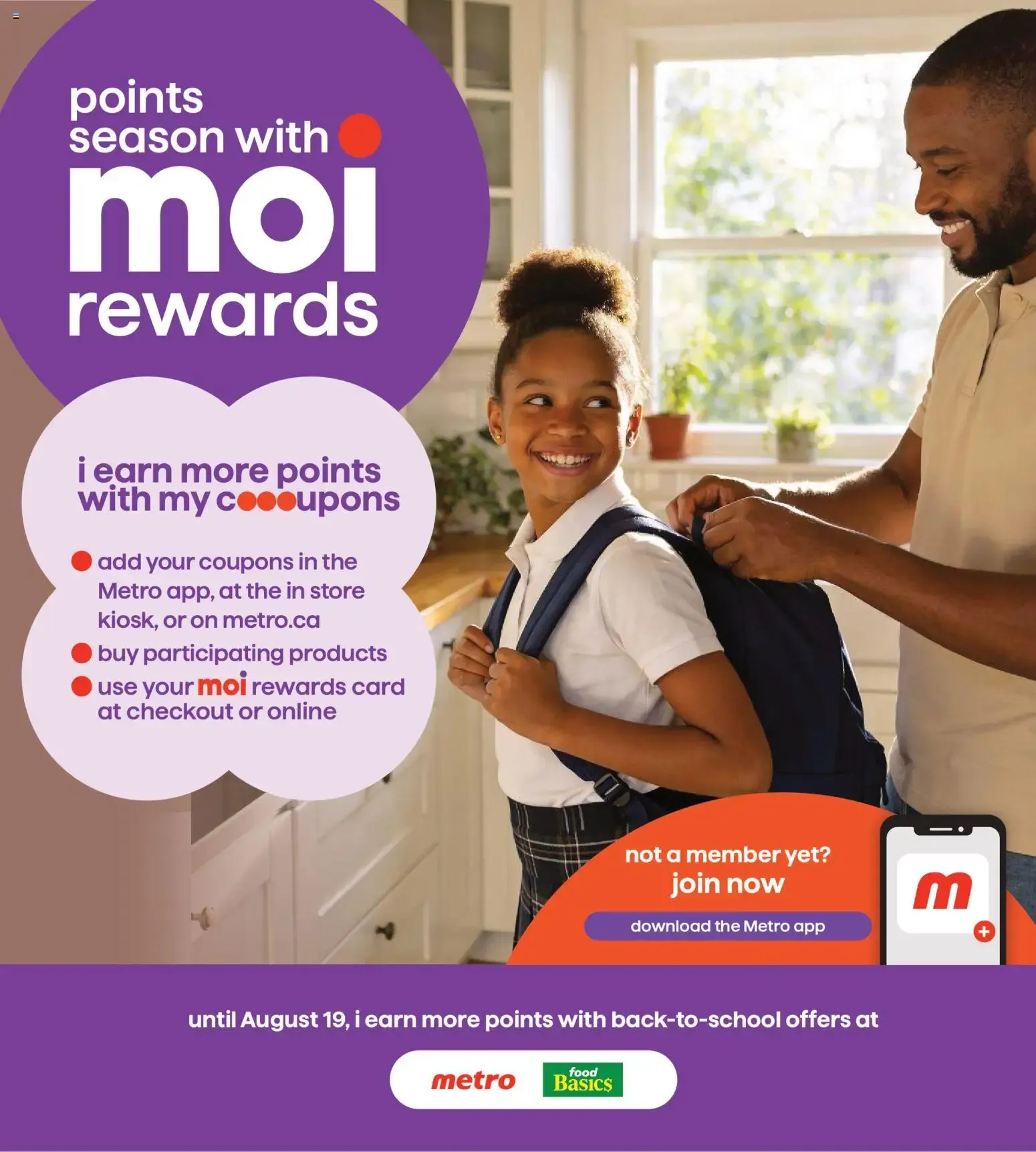 Metro Food Basics: Puntos Moi Rewards y Ofertas de Regreso a Clases from August 6 to August 19 2026 - flyer page 1