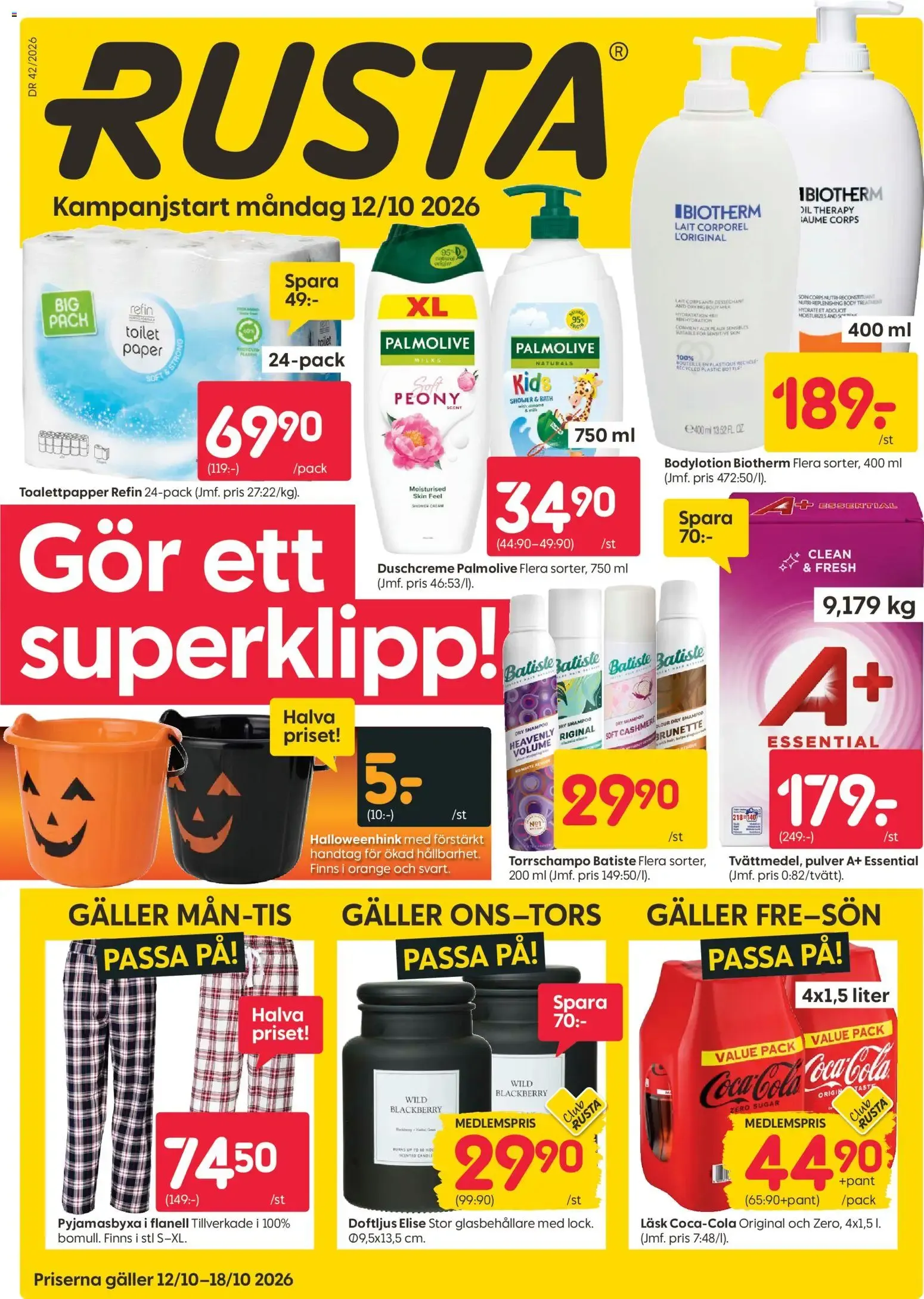 Rusta erbjudanden från 12/10/2026 - 18/10/2026 > Reklamblad nuvarande rabatter från 12 oktober till 18 oktober 2026 - Reklamblad sidor 1
