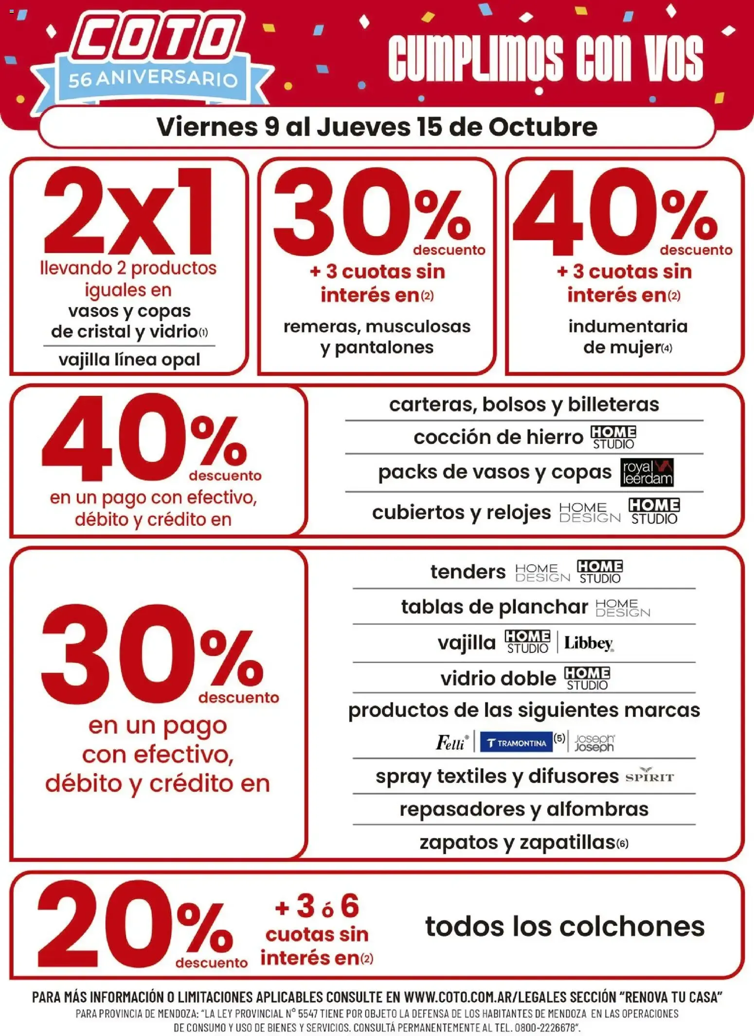 Ofertas de Coto - 56 Aniversario: Descuentos en hogar y vestimenta 9 de octubre al 15 de octubre 2026 - Página 1 del catálogo