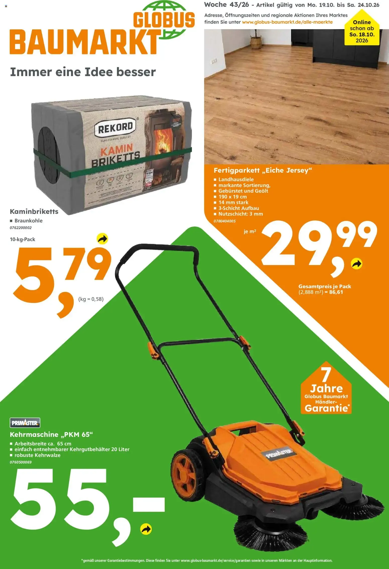 Globus Baumarkt Prospekt (ab 19.10.2026) zum Blättern von 19. Oktober bis 24. Oktober 2026 - Prospekt seite 1