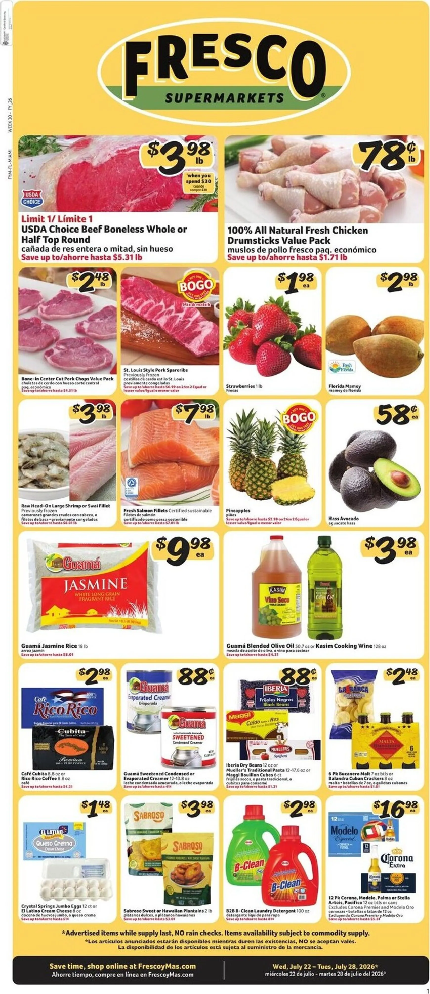 Weekly ad Current Fresco y Más leaflet valid from Wednesday 07/22/2026 to Tuesday 07/28/2026 from July 22 to July 28 2026 - Page 1