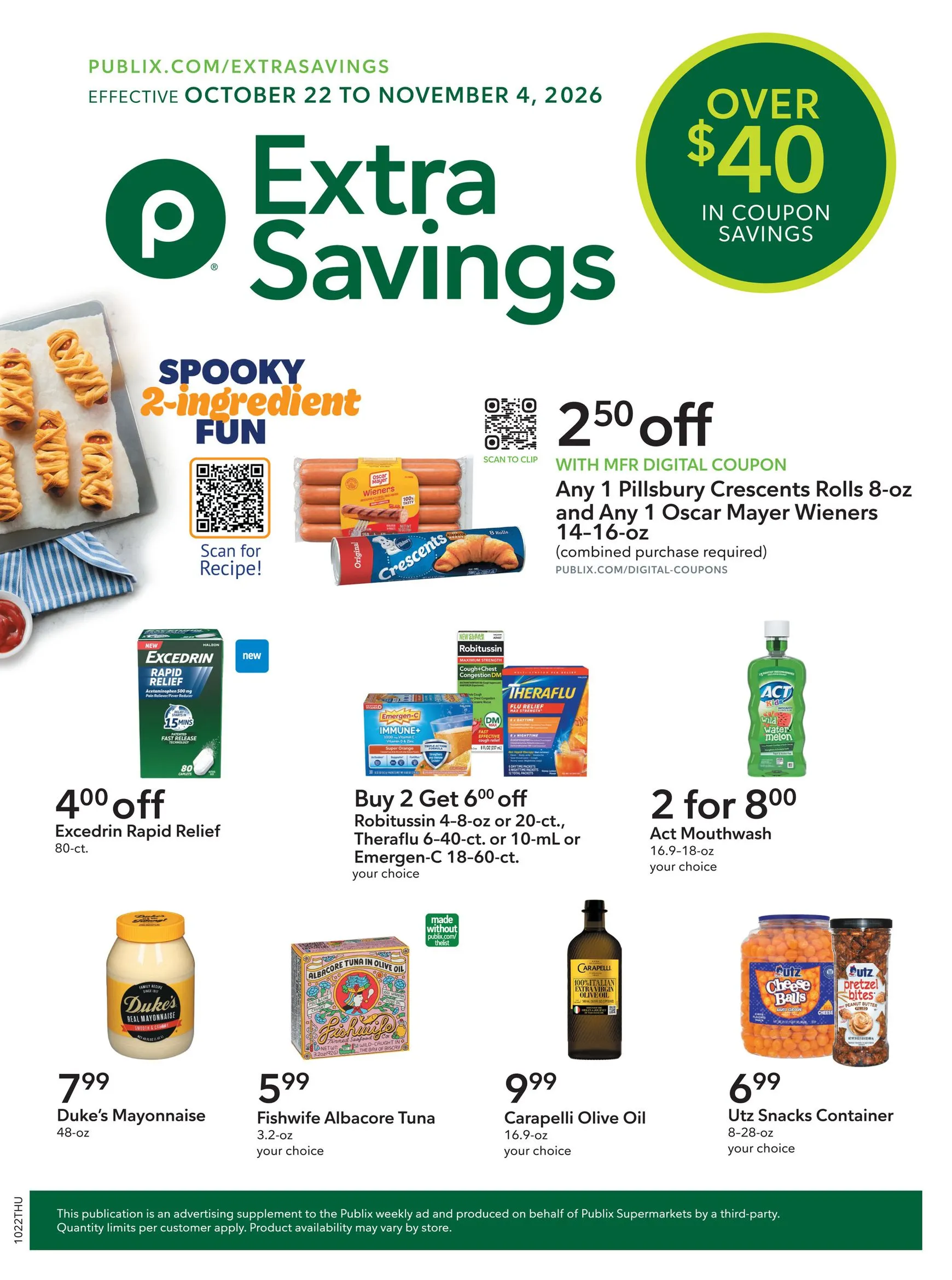 Future Publix - Extra Savings flyer valid from Thursday 10/22/2026 to Wednesday 11/04/2026