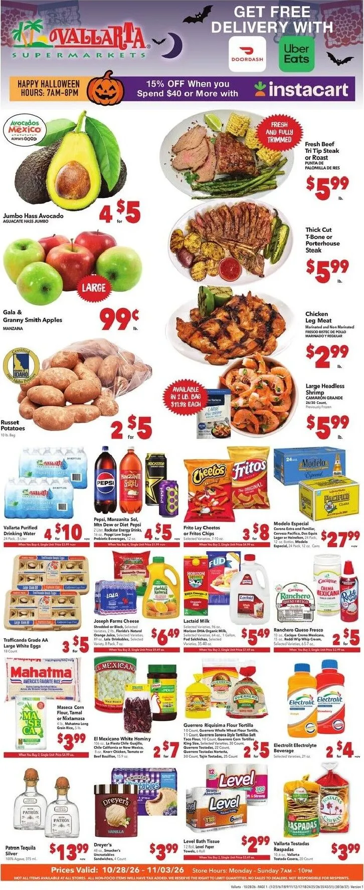 Weekly ad Current Vallarta leaflet valid from Wednesday 10/28/2026 to Tuesday 11/03/2026 from October 28 to November 3 2026 - Page 1