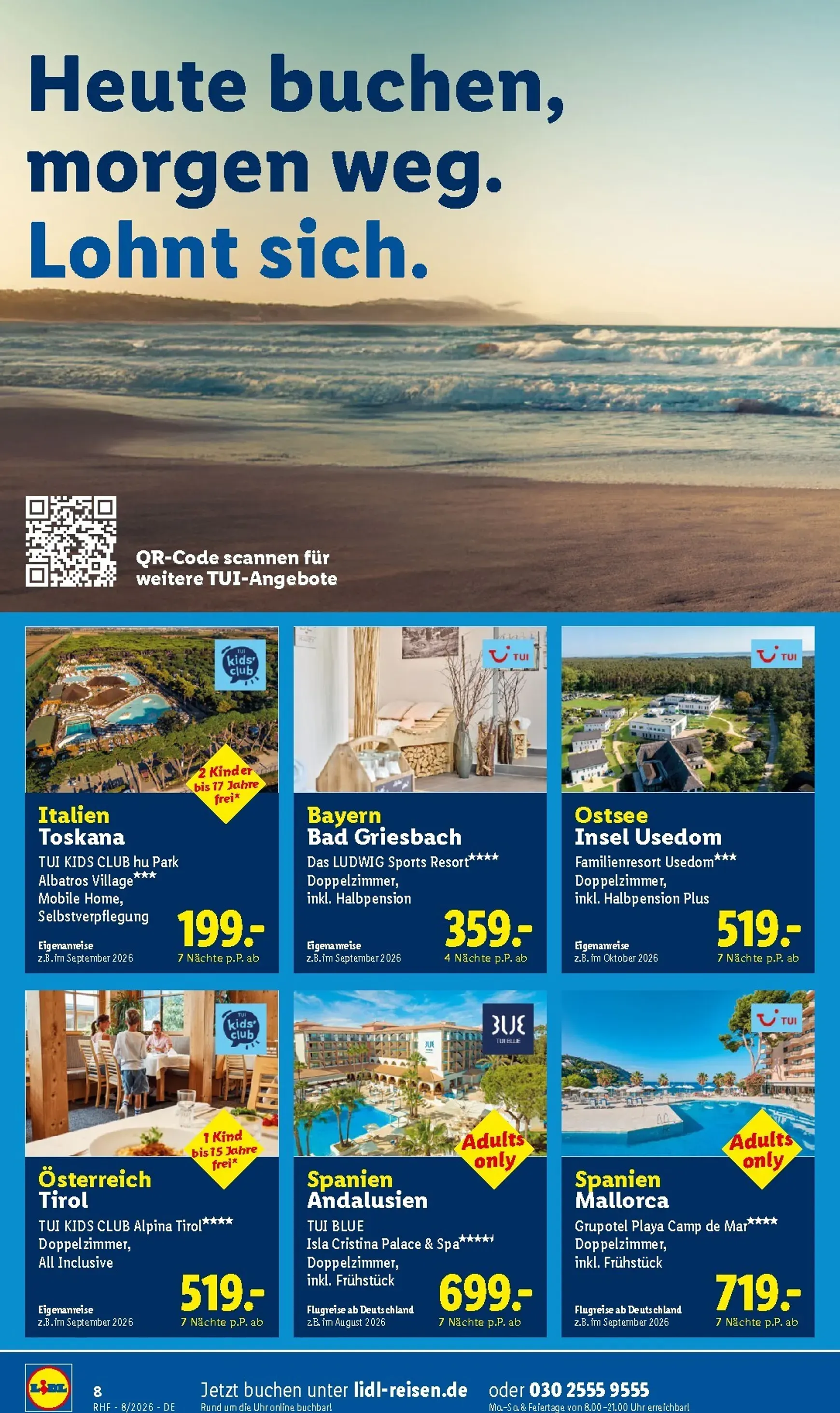 Lidl August Reise-Highlights Prospekt – von Mittwoch 29.07.2026 bis Montag 31.08.2026 von 29. Juli bis 31. August 2026 - Prospekt seite 8