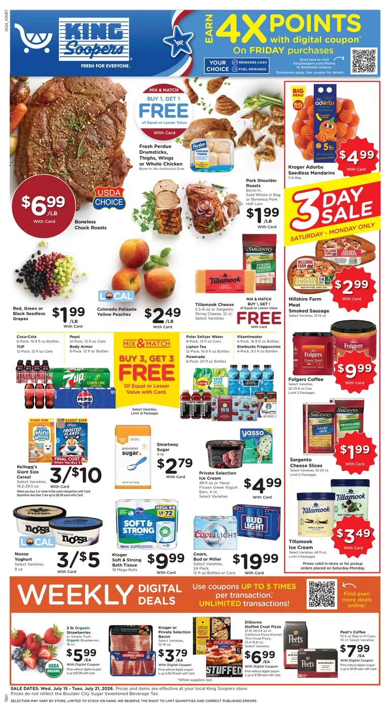 Current King Soopers leaflet valid from Wednesday 07/15/2026 to Tuesday 07/21/2026