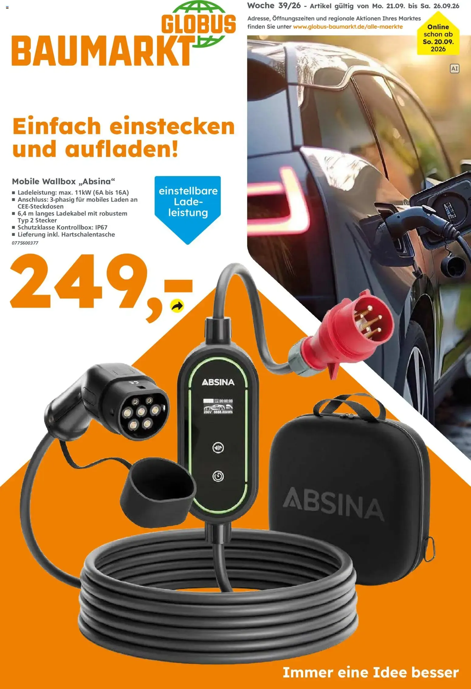 Globus Baumarkt Prospekt (ab 20.09.2026) zum Blättern von 20. September bis 26. September 2026 - Prospekt seite 1