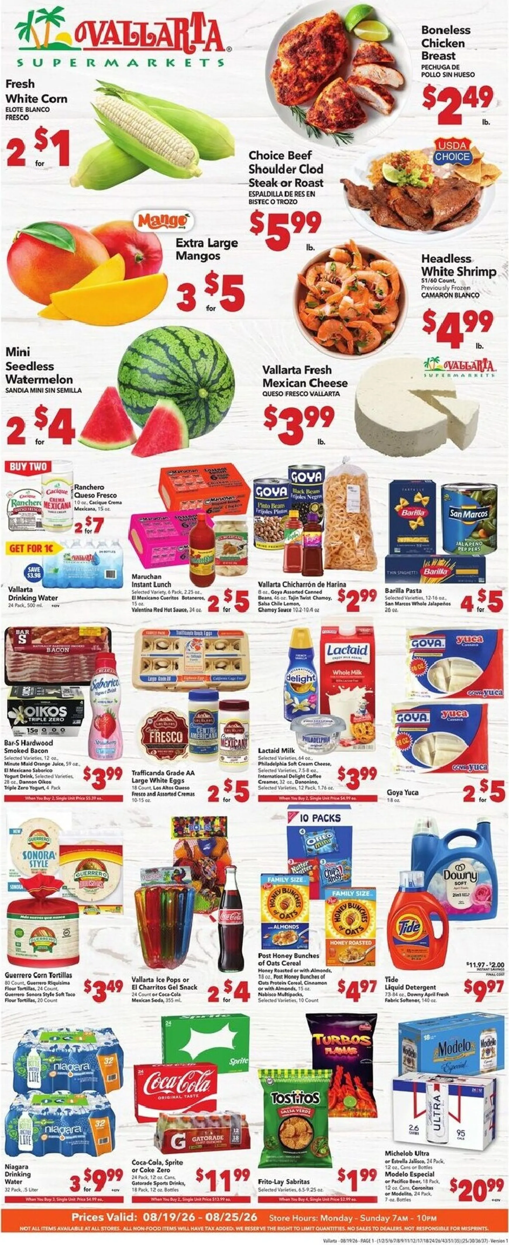 Current Vallarta - Grocery Savings leaflet valid from Wednesday 08/19/2026 to Tuesday 08/25/2026