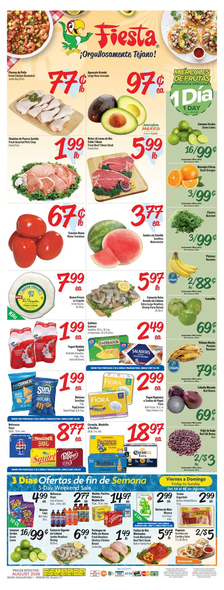 Weekly ad Current Fiesta Mart leaflet valid from Wednesday 08/12/2026 to Tuesday 08/18/2026 from August 12 to August 18 2026 - Page 1