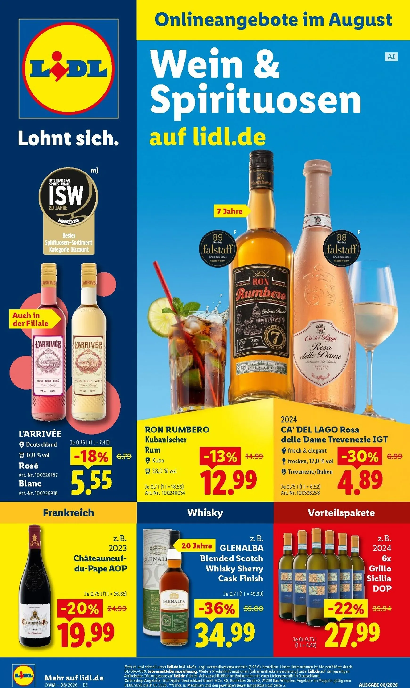 Lidl - Wein & Spirituosen Prospekt – von Samstag 01.08.2026 bis Montag 31.08.2026 von 1. August bis 31. August 2026 - Prospekt seite 1