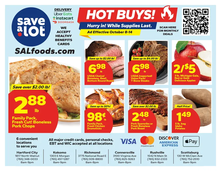 Weekly promotion Save a Lot - Hot Buys! spanning from October 8 to October 14 2026 - Page 1 for Catalogue 365