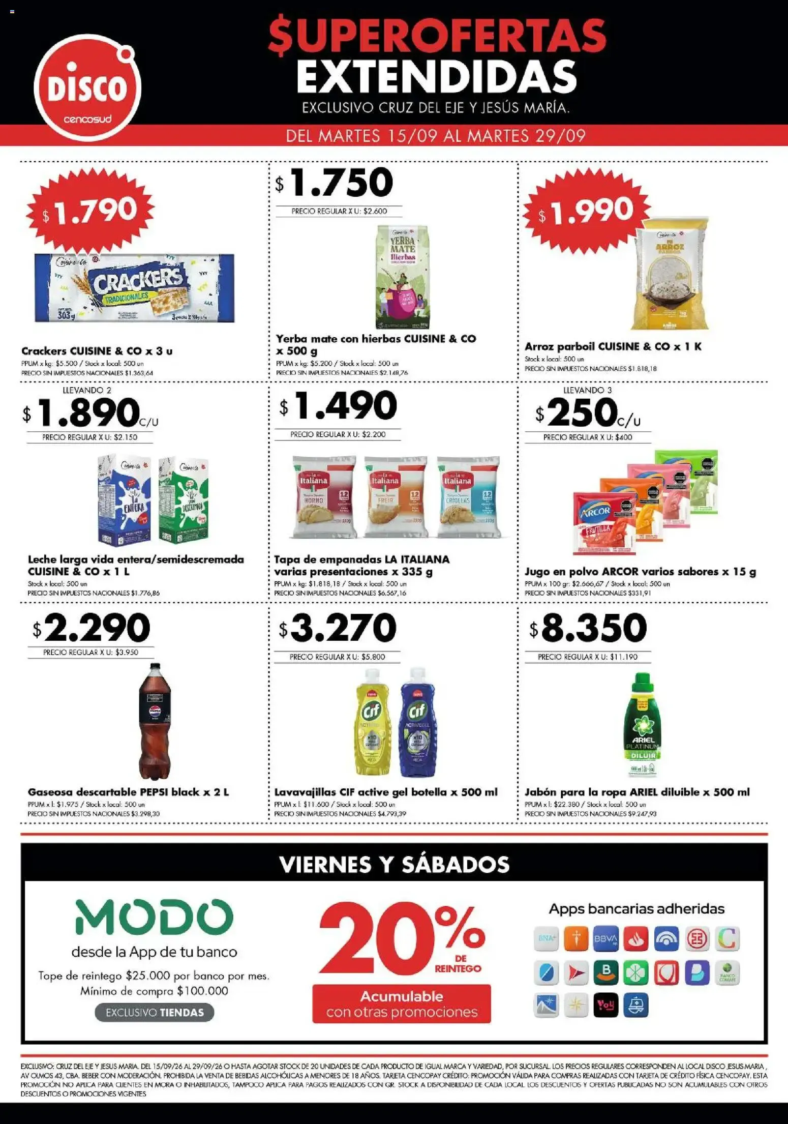 Ofertas de Disco - Superofertas extendidas - Cruz del Eje y Jesus Maria del 15/09/2026 - 29/09/2026 15 de septiembre al 29 de septiembre 2026 - Página 1 del catálogo